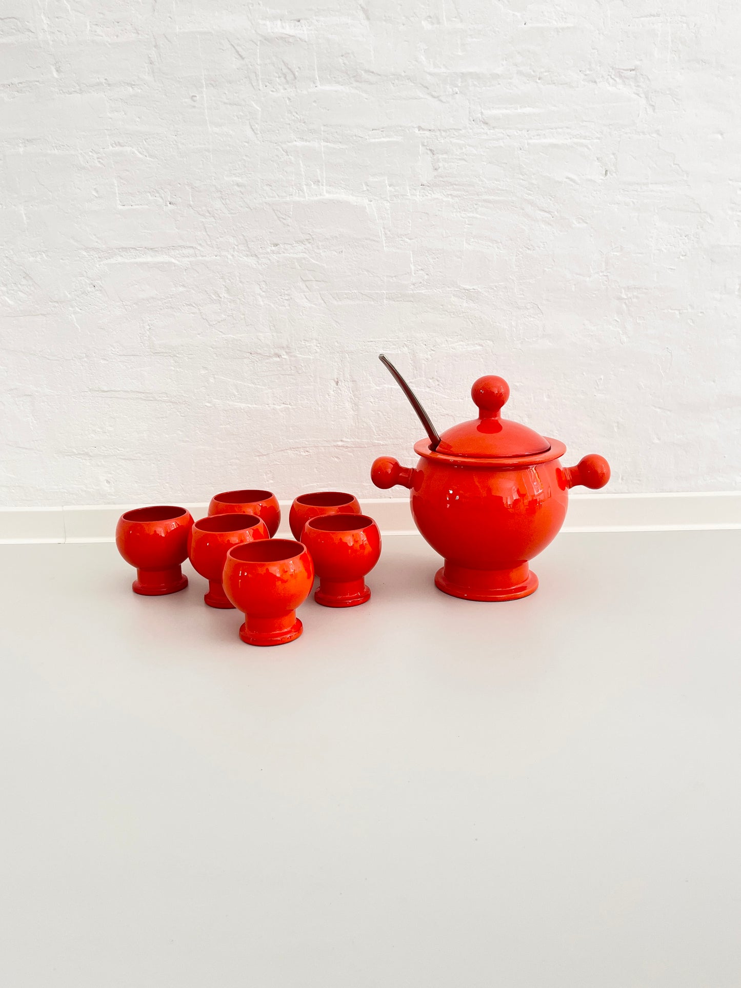 Orange Ceramic Punch Bowl Set, Germany, 1970s