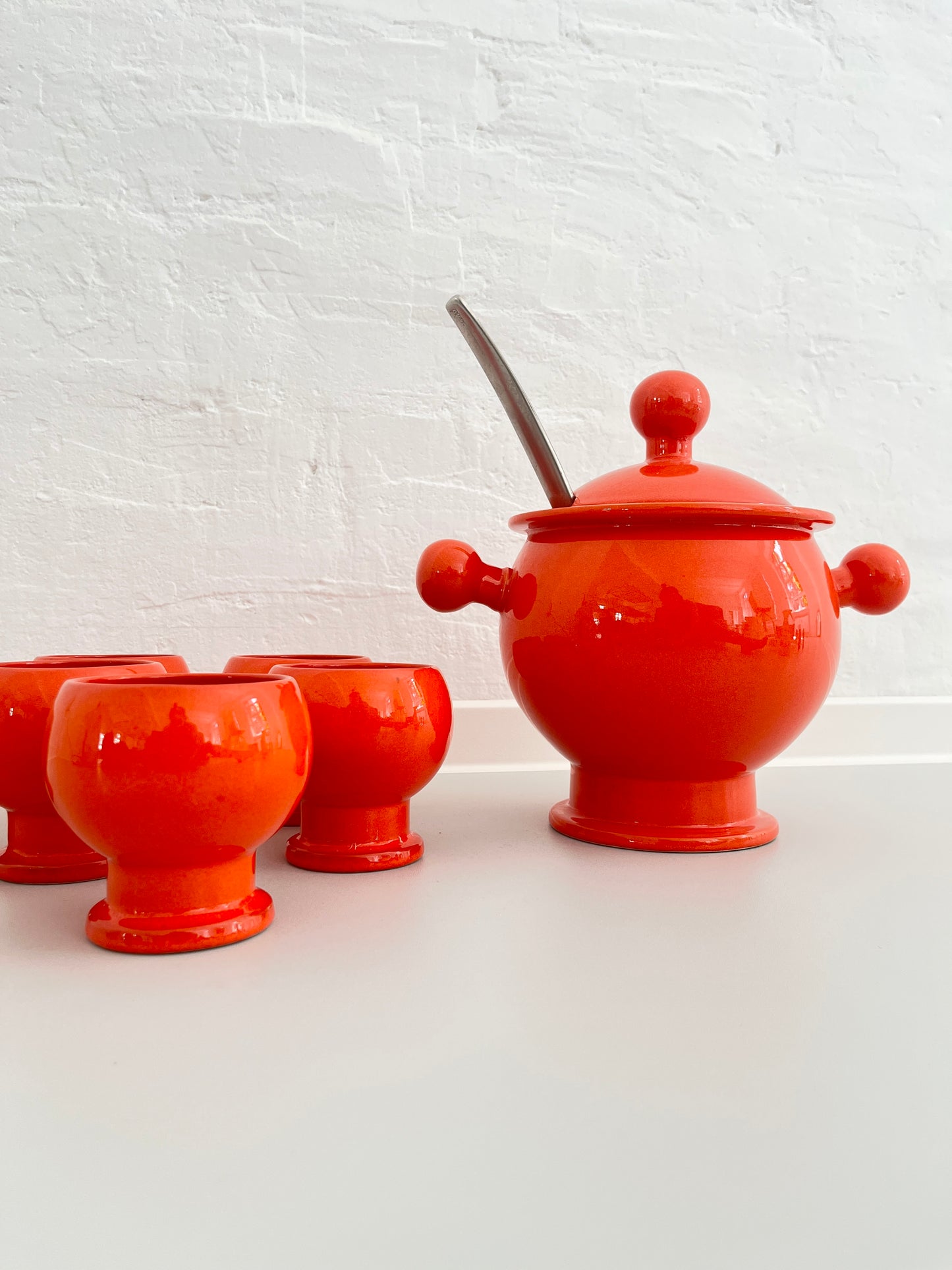 Orange Ceramic Punch Bowl Set, Germany, 1970s