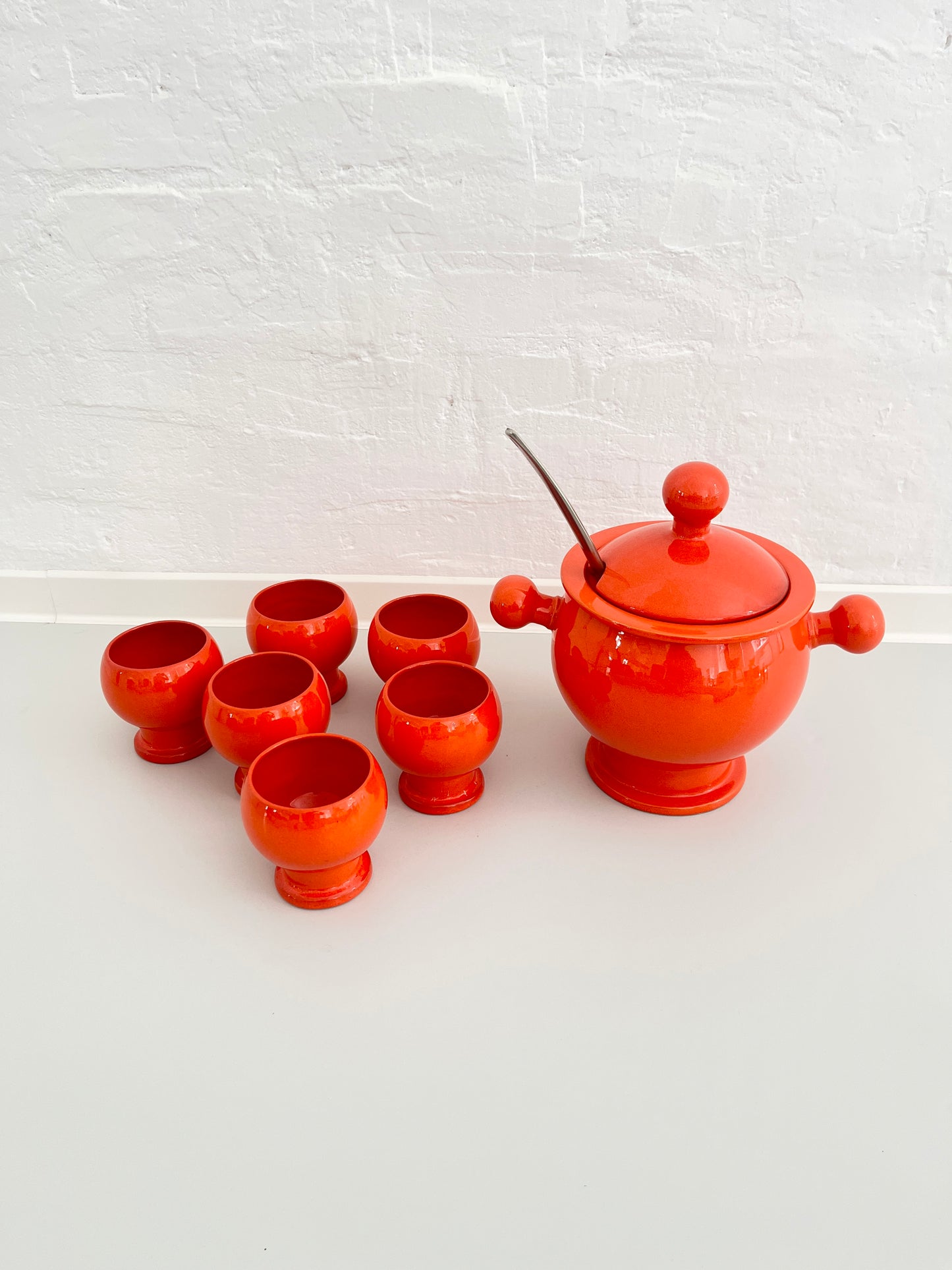 Orange Ceramic Punch Bowl Set, Germany, 1970s
