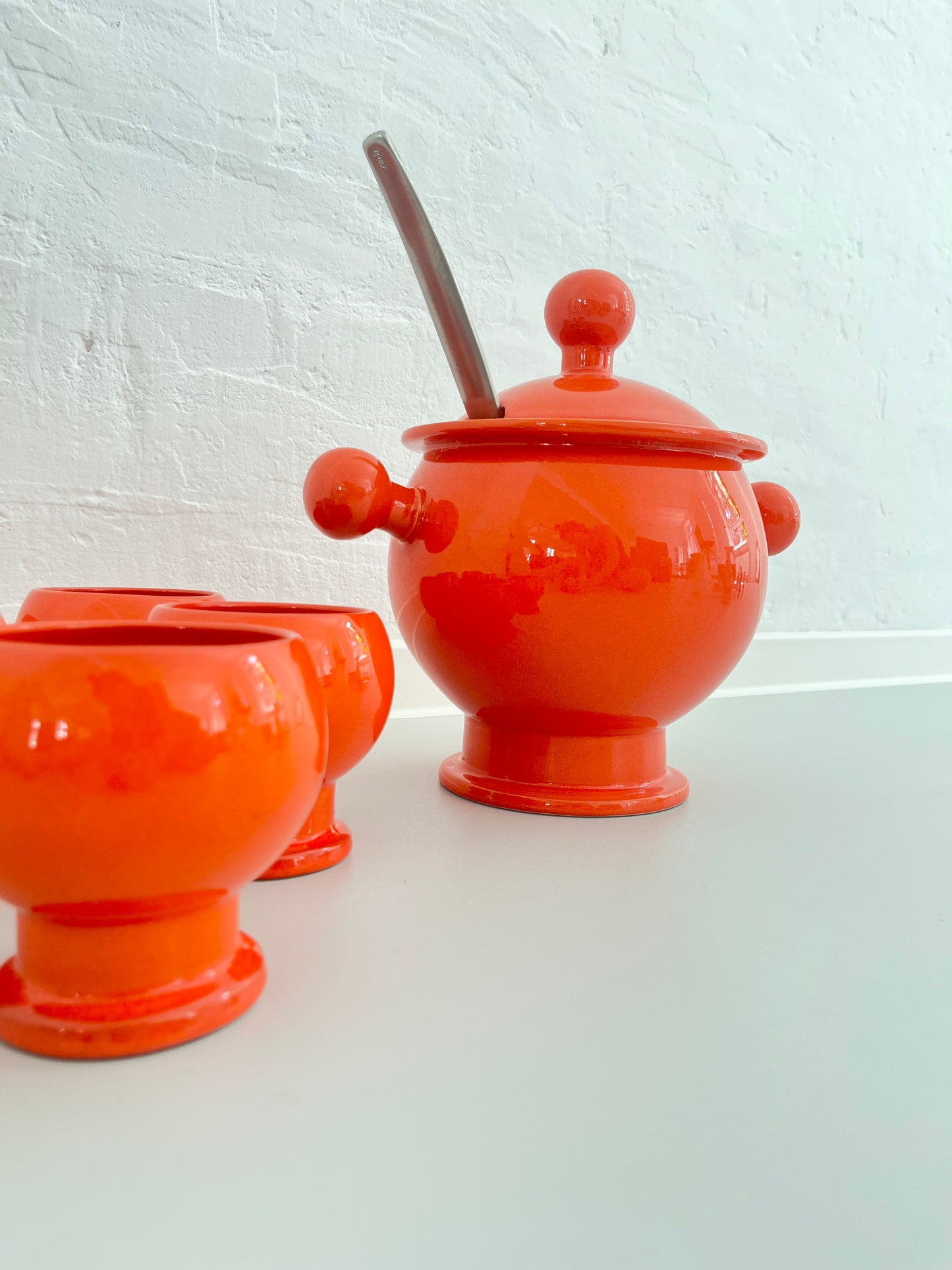 Orange Ceramic Punch Bowl Set, Germany, 1970s