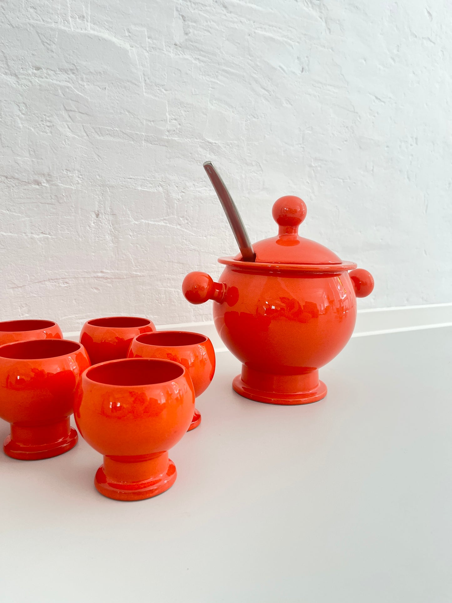 Orange Ceramic Punch Bowl Set, Germany, 1970s