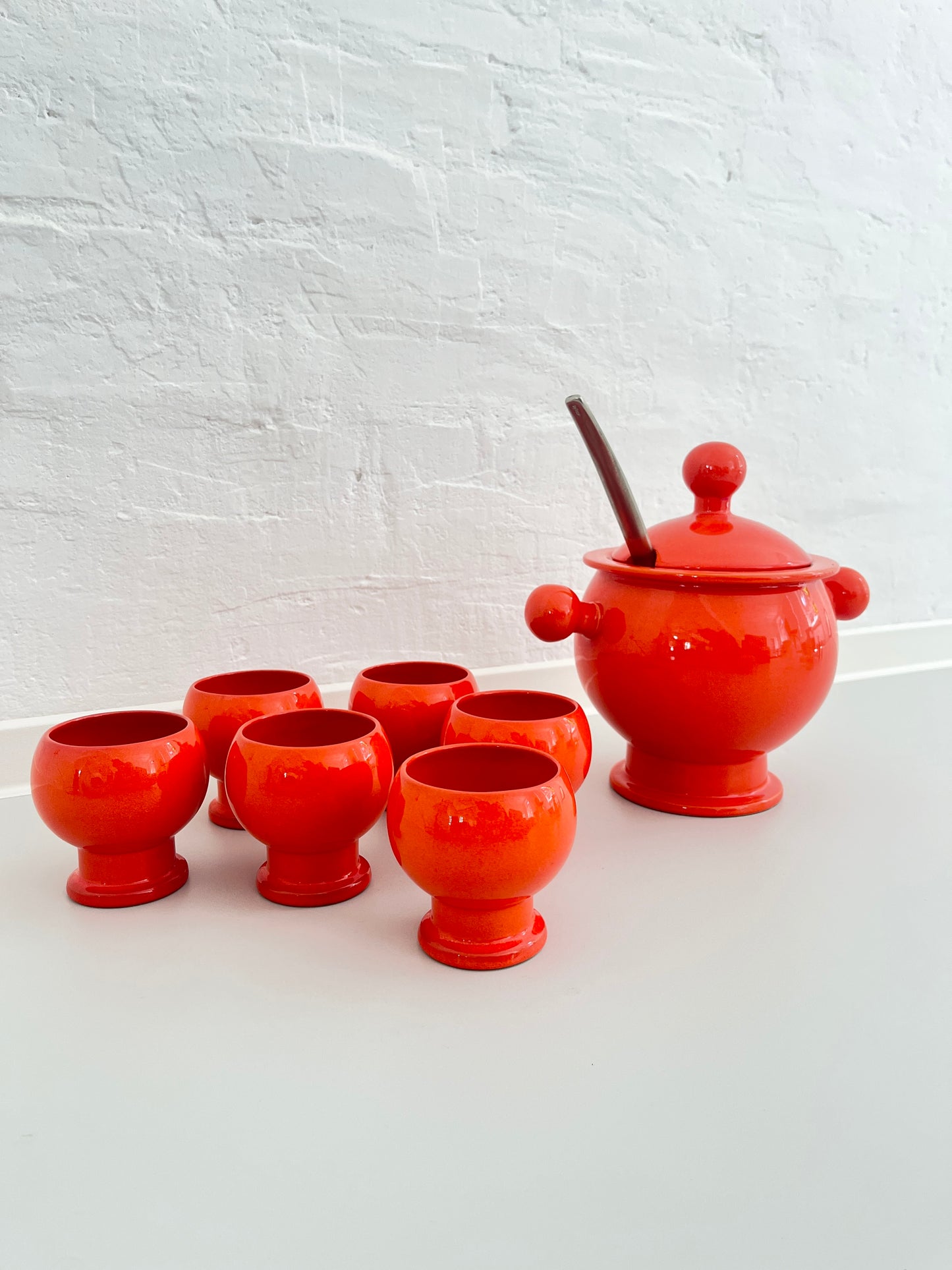 Orange Ceramic Punch Bowl Set, Germany, 1970s