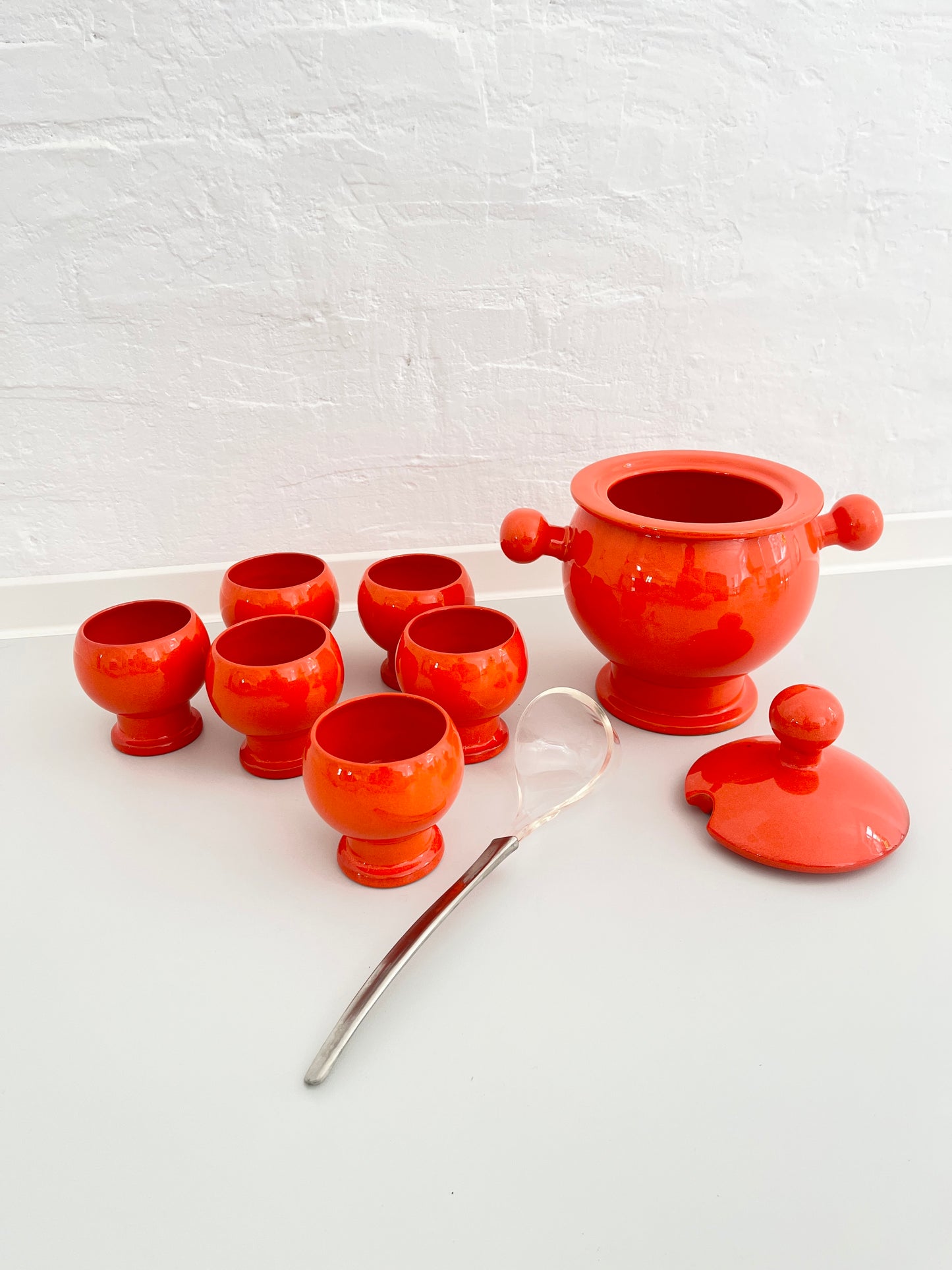Orange Ceramic Punch Bowl Set, Germany, 1970s