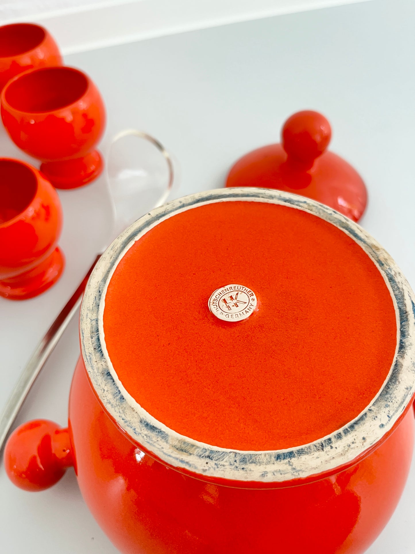 Orange Ceramic Punch Bowl Set, Germany, 1970s
