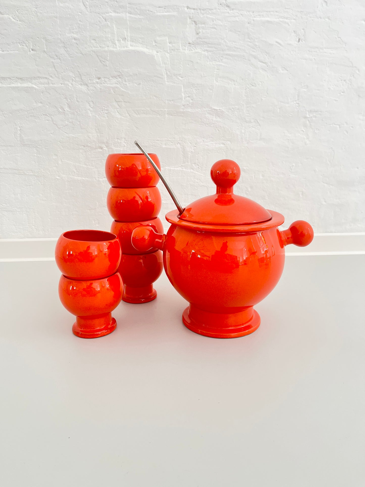 Orange Ceramic Punch Bowl Set, Germany, 1970s