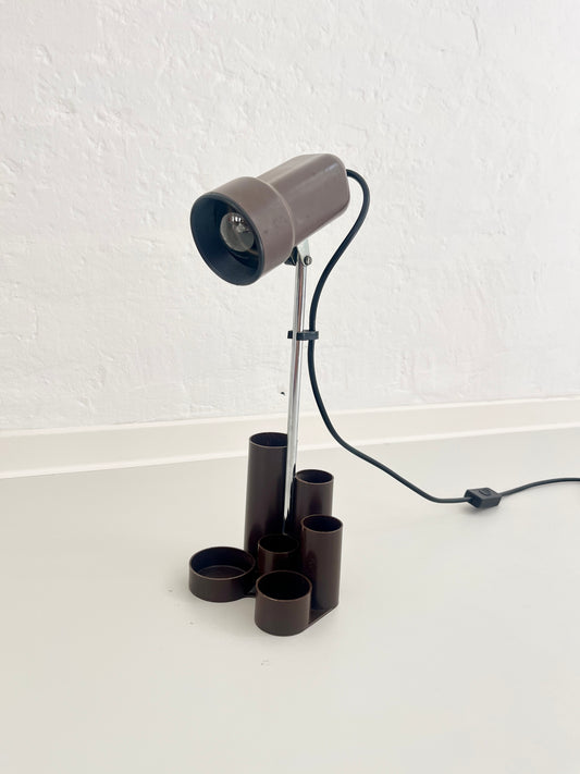 Space Age Desk Lamp with Integrated Organizer, Brown, 1970s