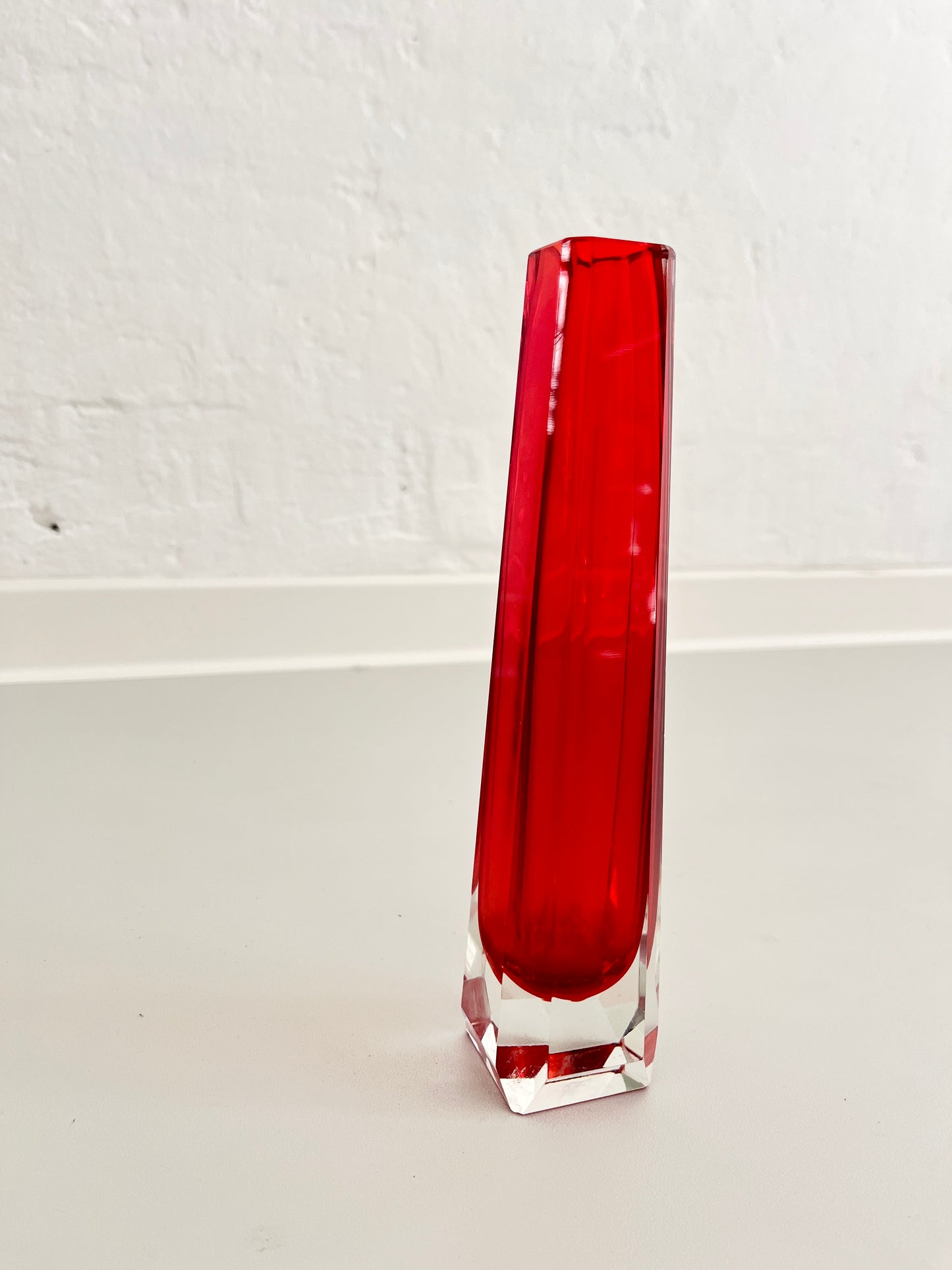 Vintage Red Cased Glass Vase by VEB Kunstglas Ilmenau, GDR, 1970s