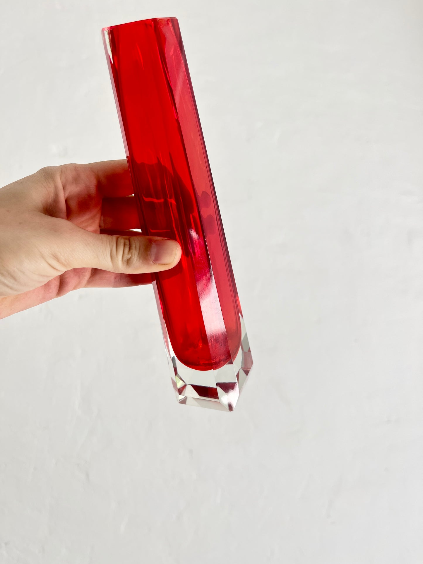 Vintage Red Cased Glass Vase by VEB Kunstglas Ilmenau, GDR, 1970s