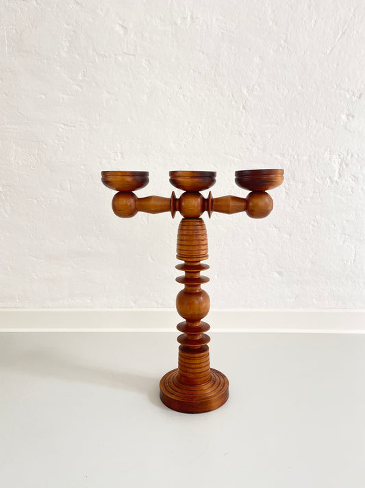 Scandinavian Three-Arm Wooden Candle Holder, Sweden, 1960s