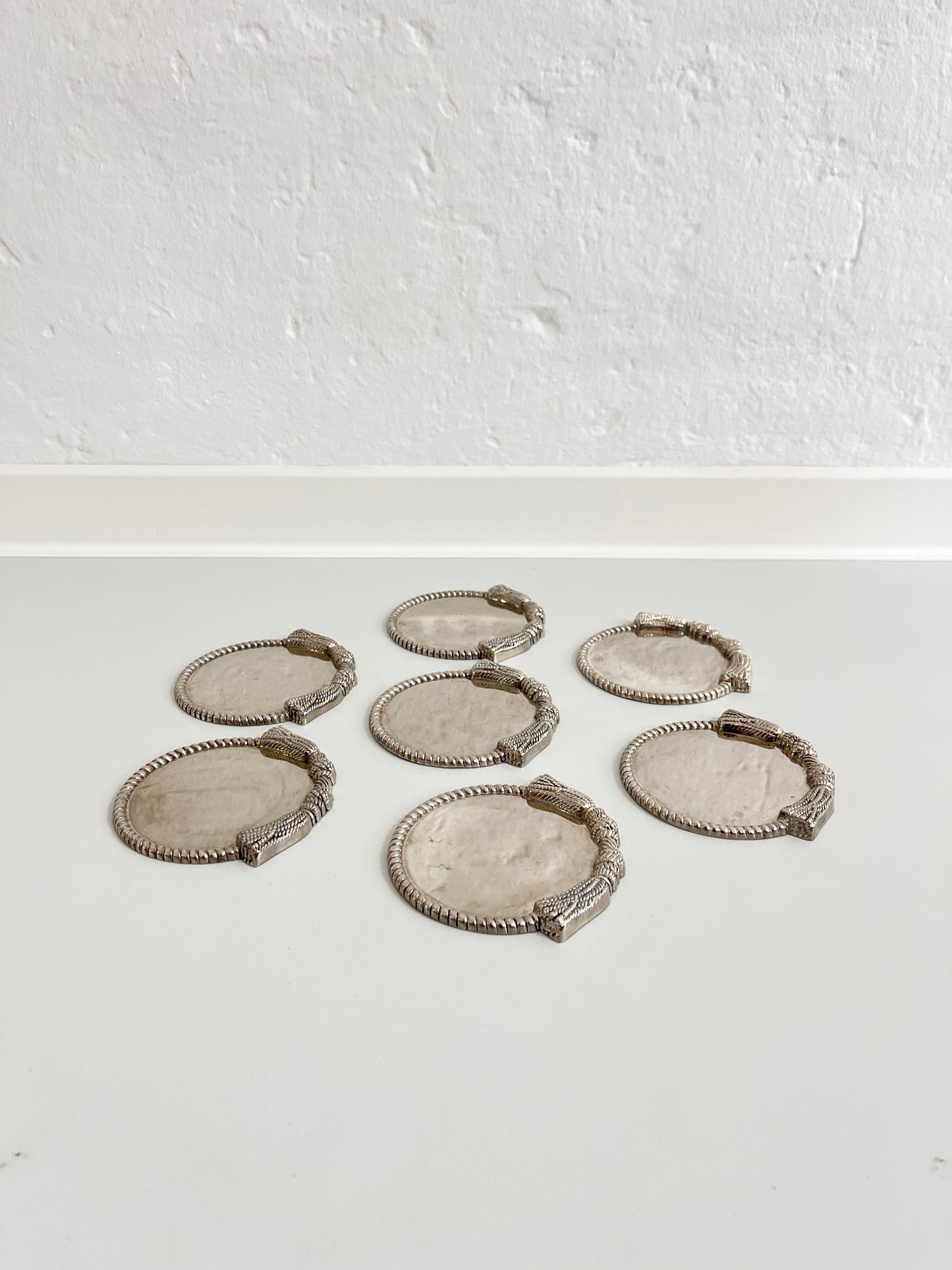 Set of 7 Silver-Plated Coasters, Rope Edge, 1960s