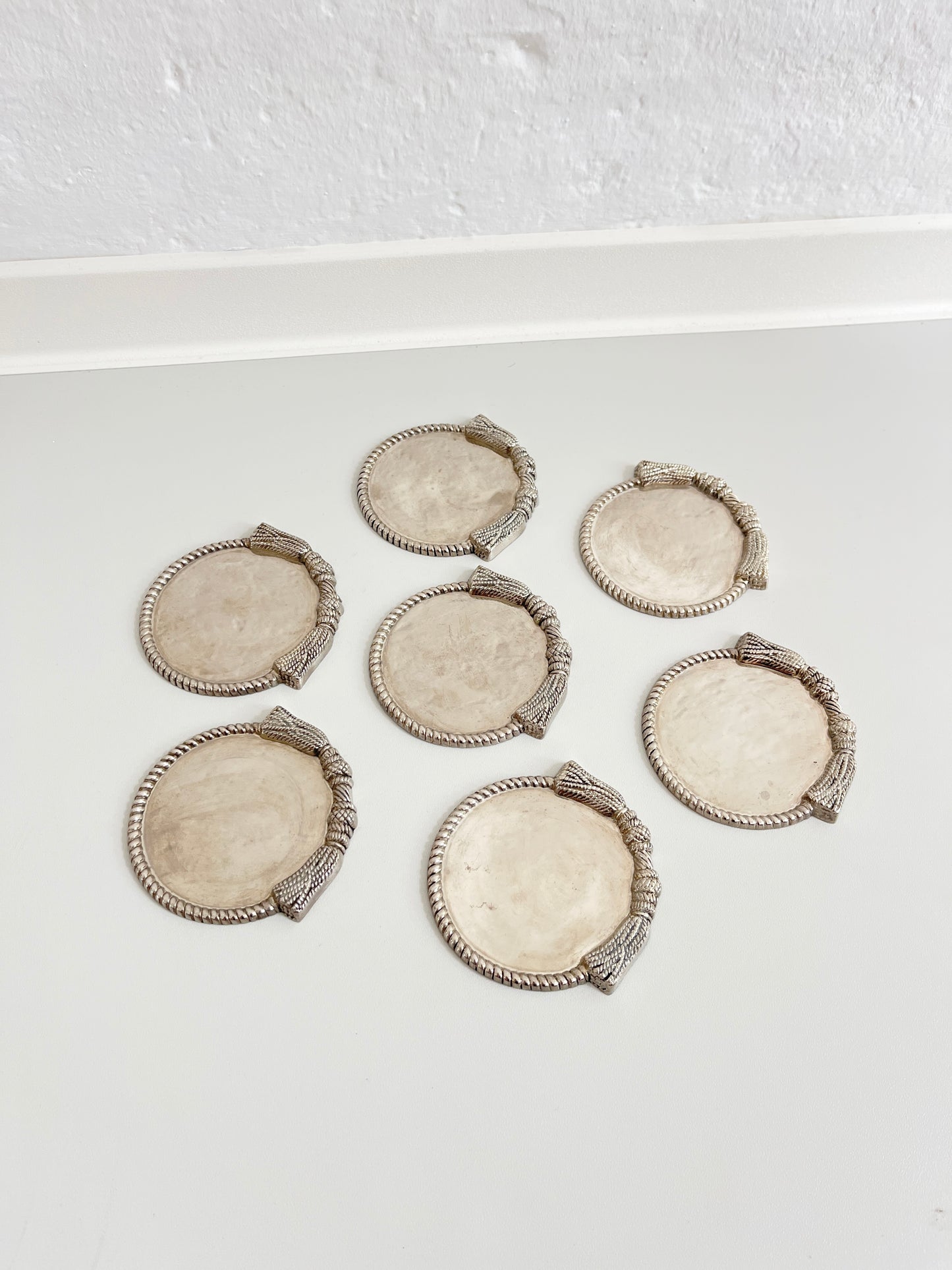 Set of 7 Silver-Plated Coasters, Rope Edge, 1960s