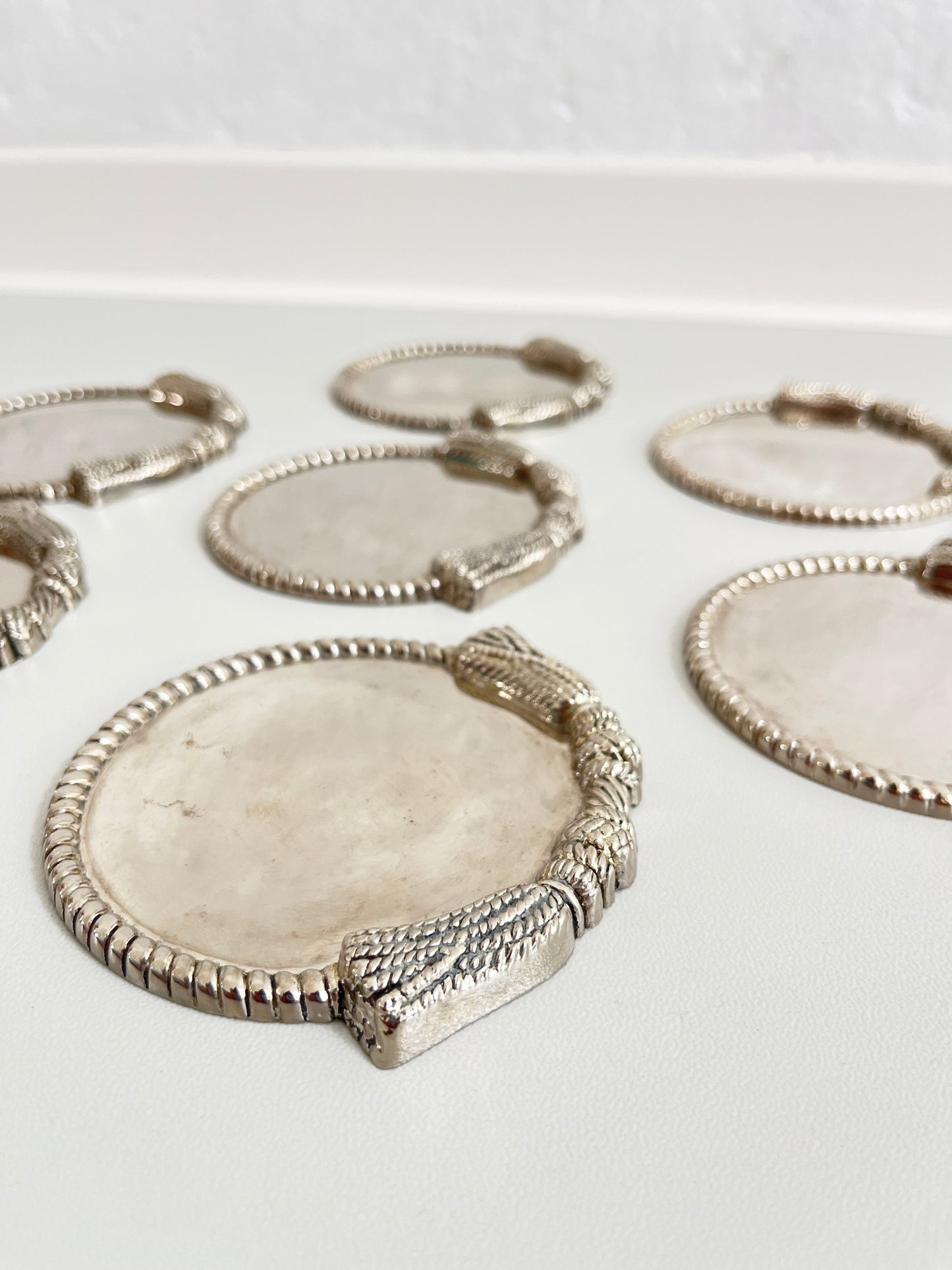 Set of 7 Silver-Plated Coasters, Rope Edge, 1960s