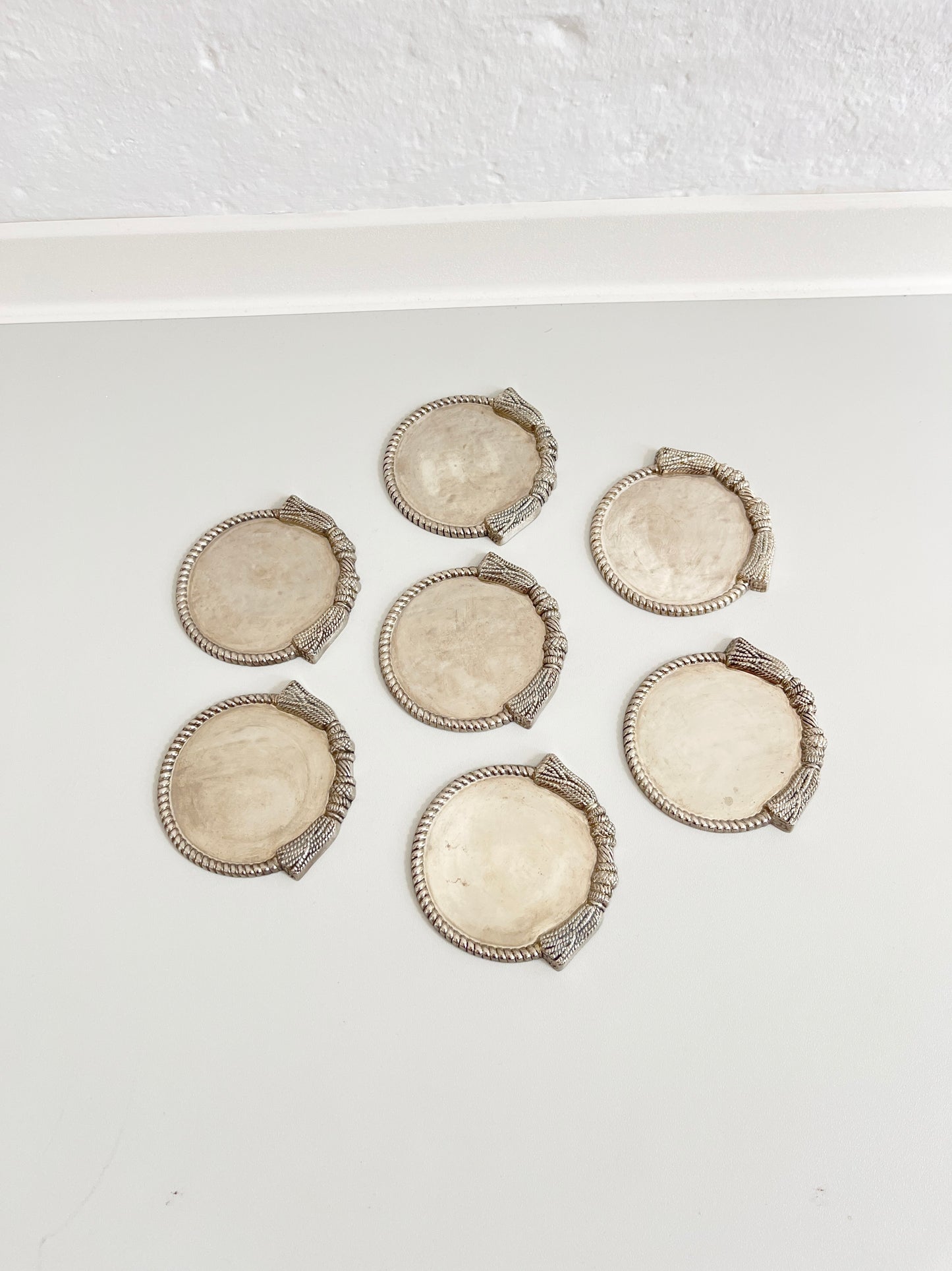 Set of 7 Silver-Plated Coasters, Rope Edge, 1960s