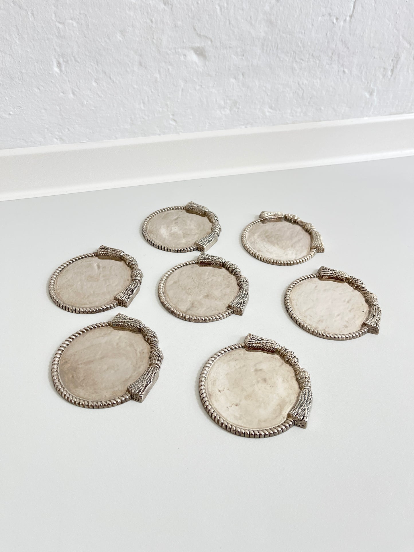 Set of 7 Silver-Plated Coasters, Rope Edge, 1960s
