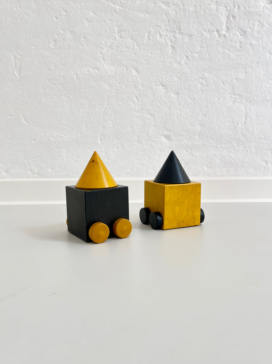 Wooden Salt and Pepper Shakers on Wheels, Legnomagia, Italy, 1980s