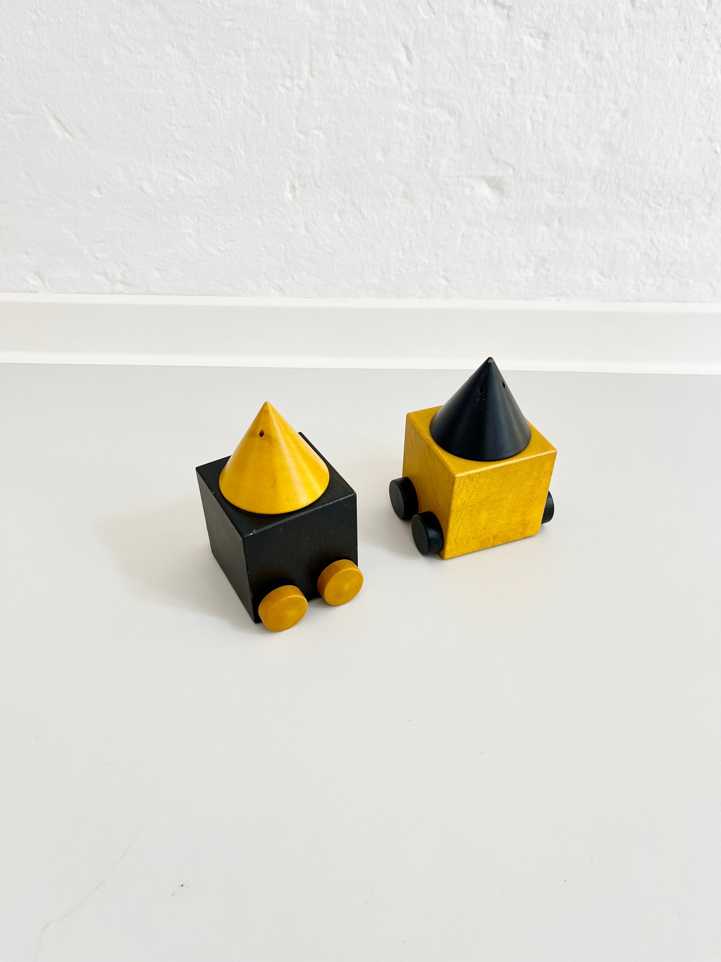 Wooden Salt and Pepper Shakers on Wheels, Legnomagia, Italy, 1980s