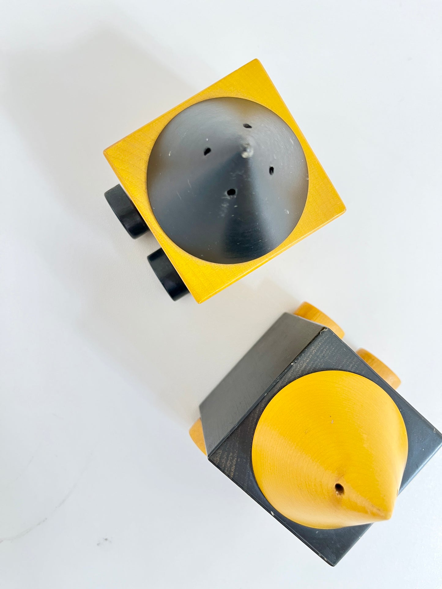 Wooden Salt and Pepper Shakers on Wheels, Legnomagia, Italy, 1980s