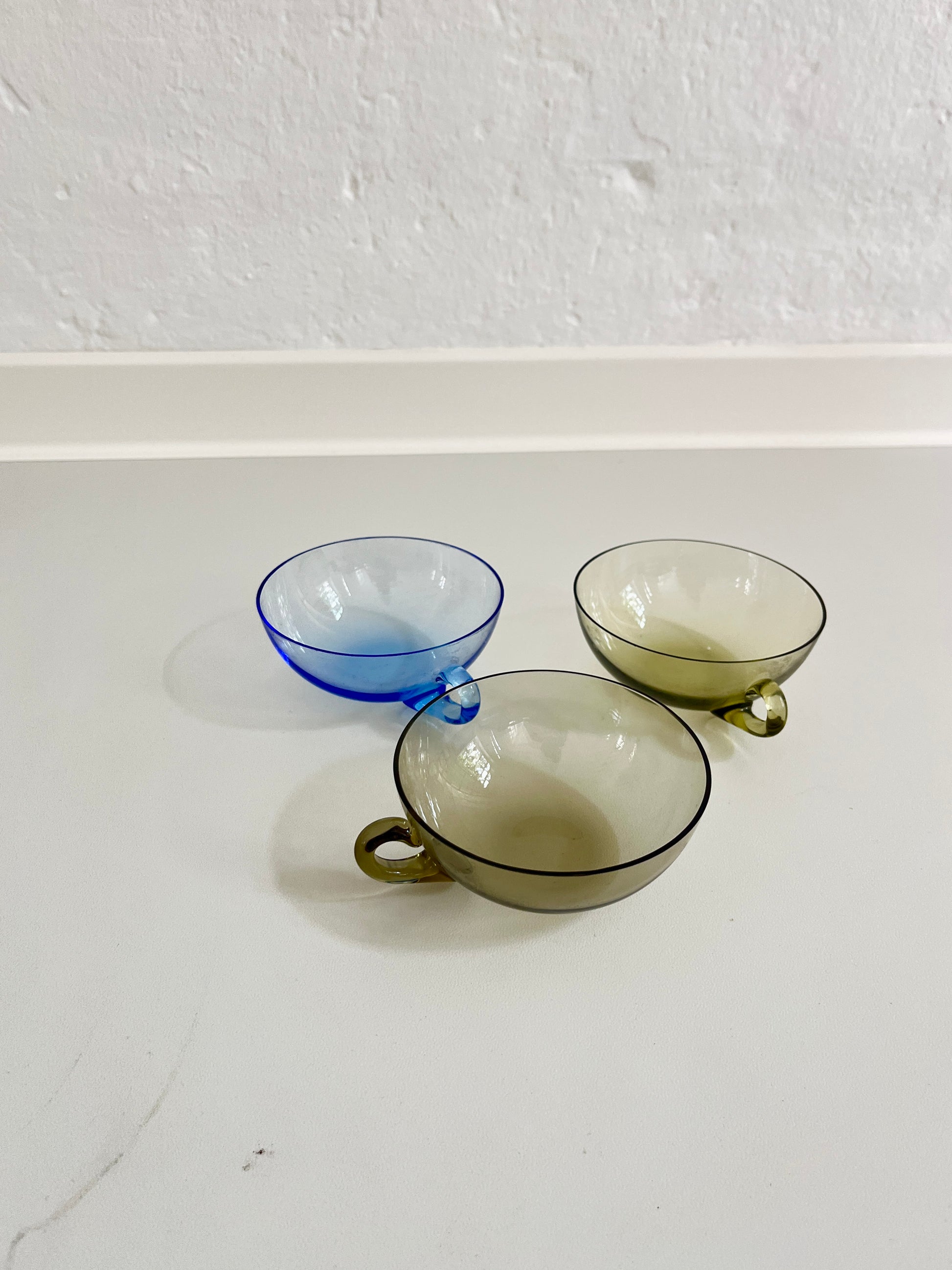 Vintage Tinted Glass Tea Cups, set of 3, 1970s