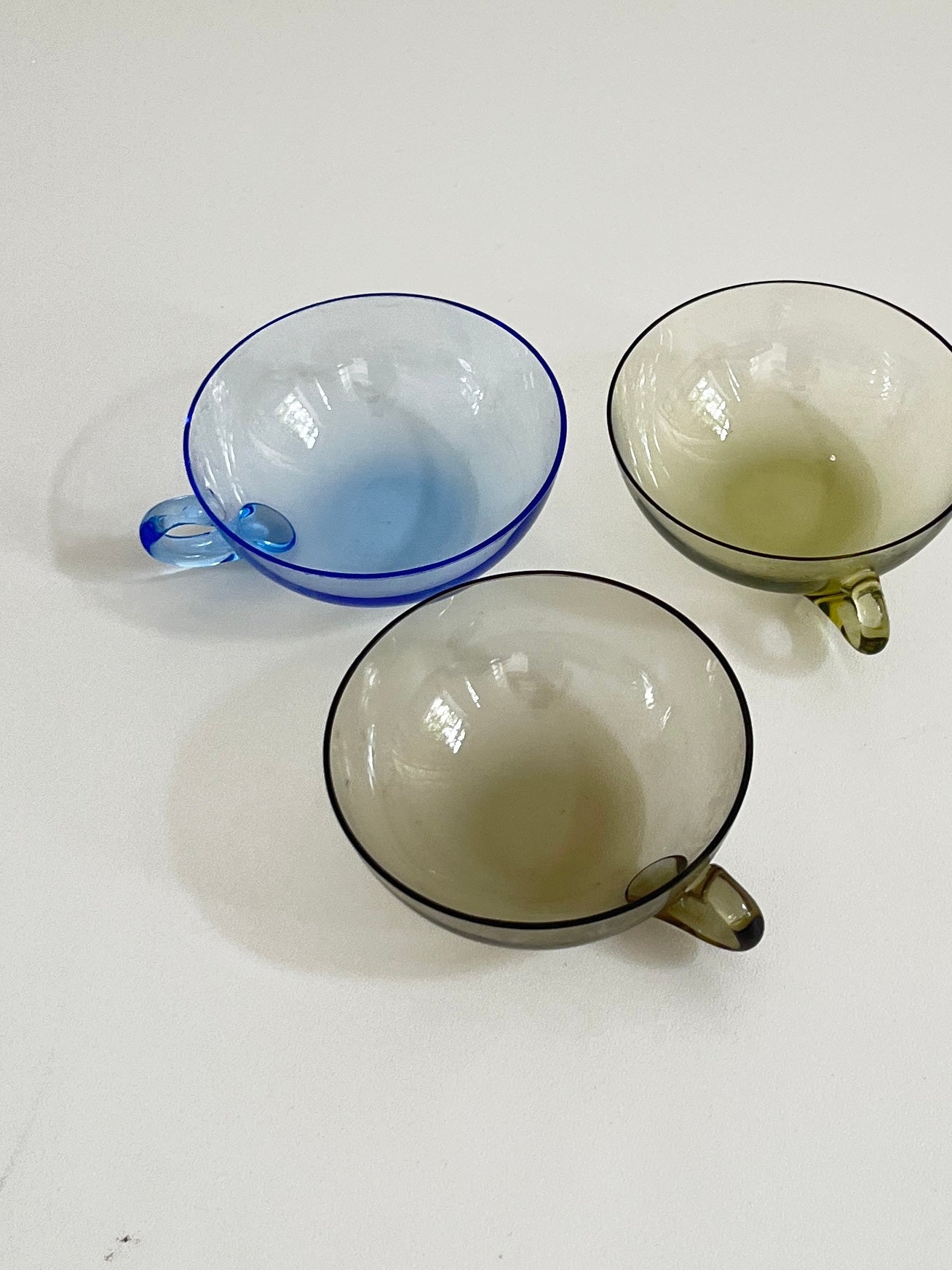 Vintage Tinted Glass Tea Cups, set of 3, 1970s
