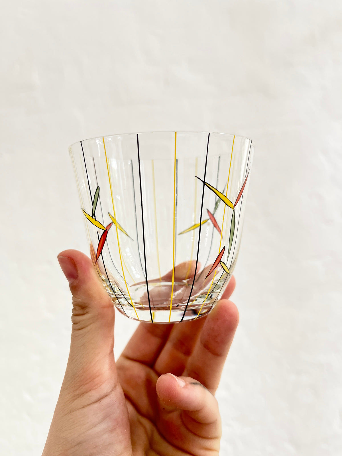 Hand-Painted Glasses, Yellow & Black, Set of 6, 1950s
