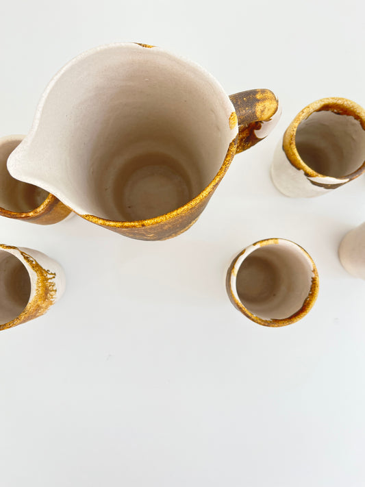 Studio Pottery Set, Drip Glaze Ceramic Cups & Pitcher, Germany, 1960s