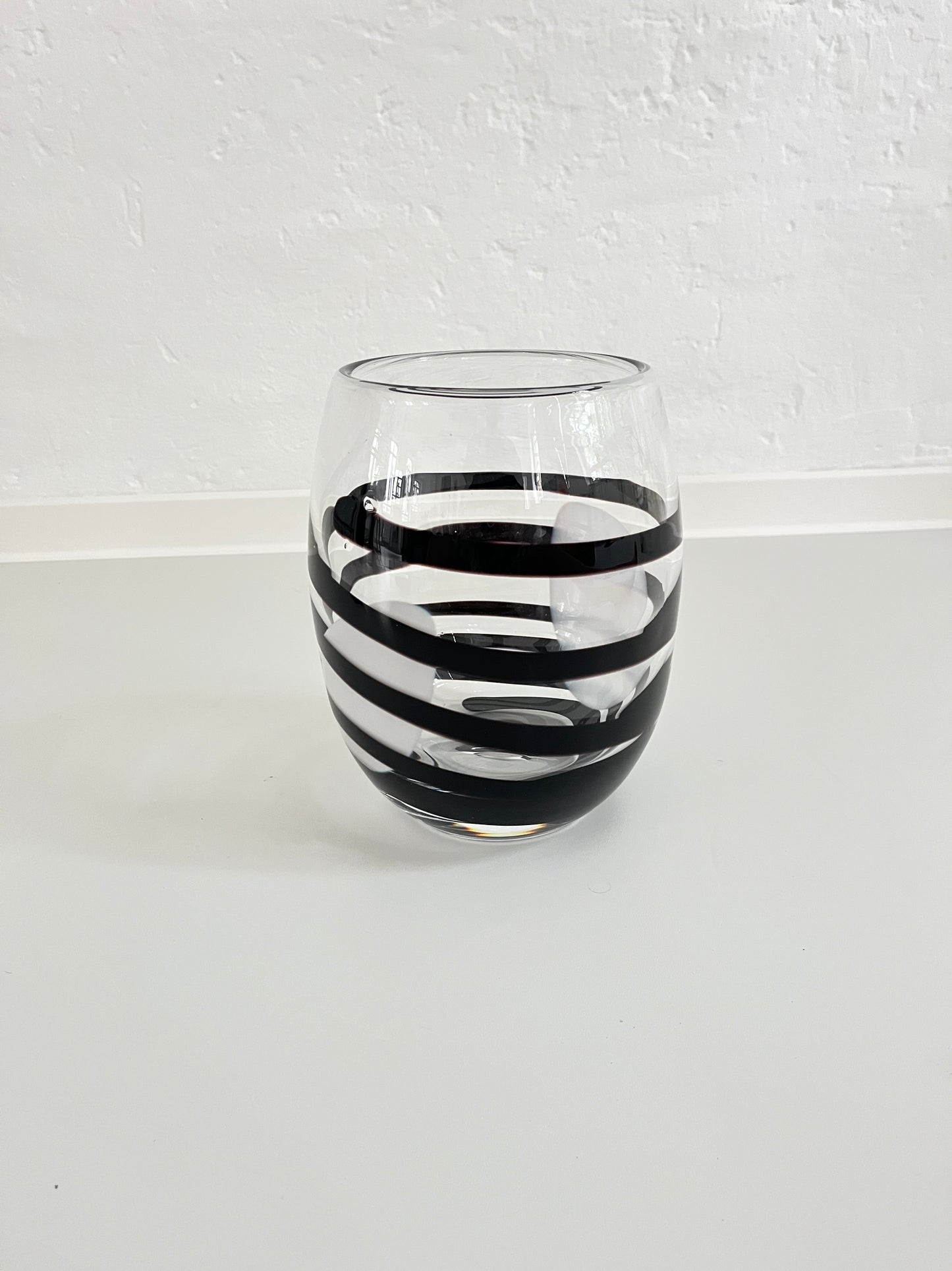 Kosta Boda Clear & Black Swirl Striped Art Vase, Sweden, 1990s