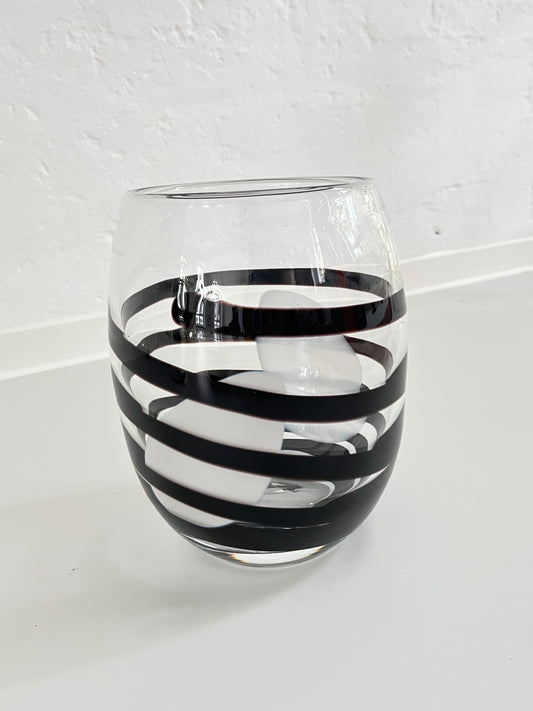 Kosta Boda Clear & Black Swirl Striped Art Vase, Sweden, 1990s