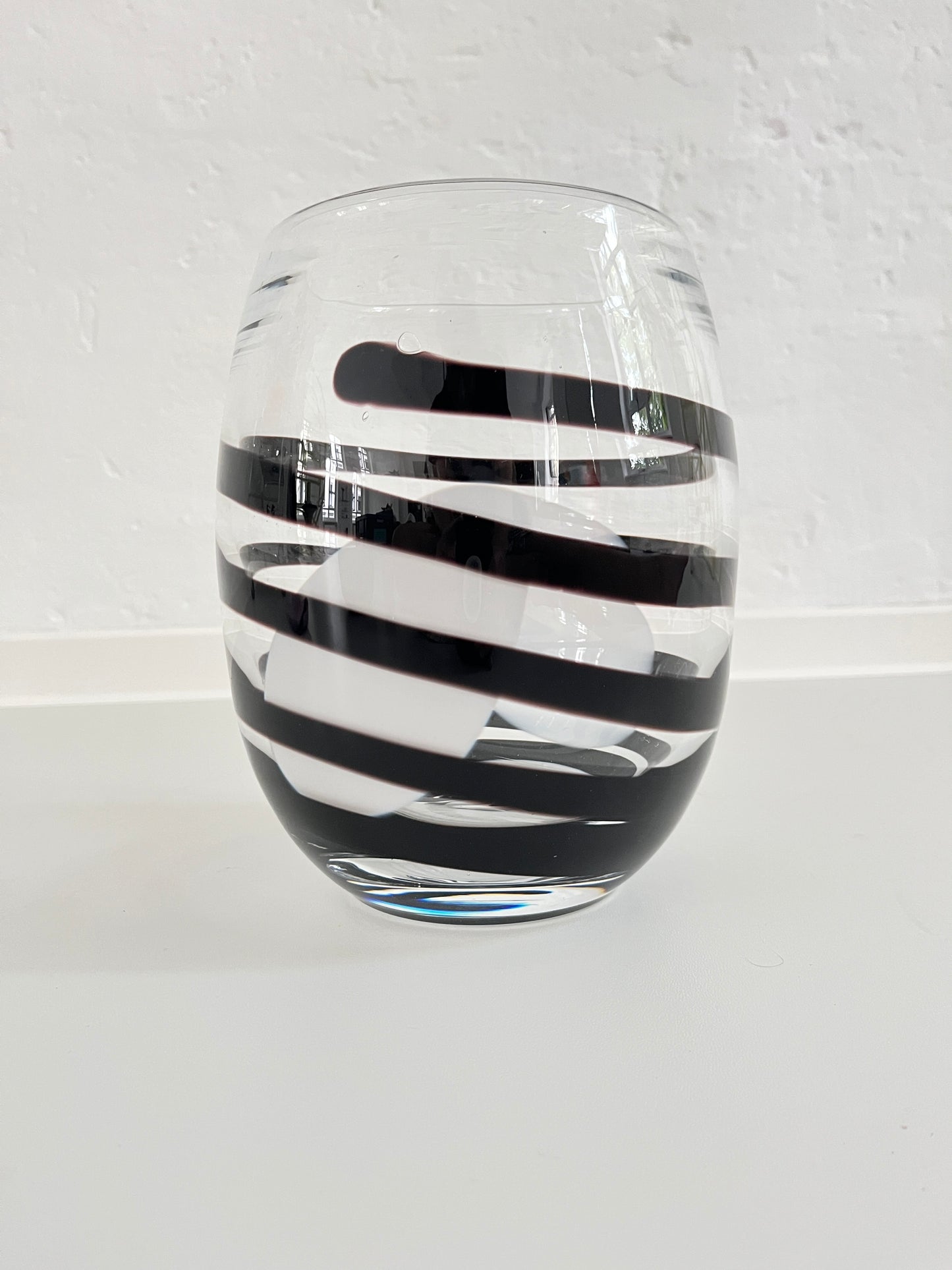 Kosta Boda Clear & Black Swirl Striped Art Vase, Sweden, 1990s