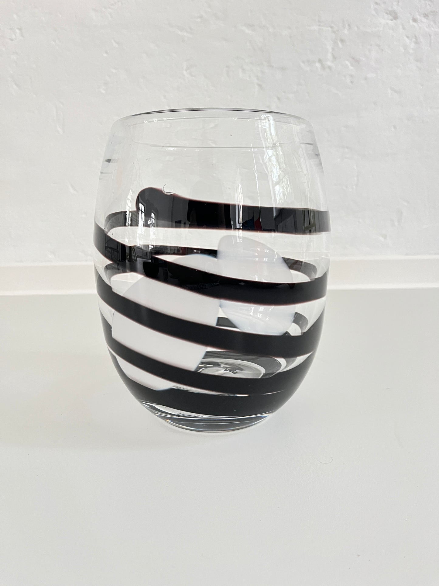 Kosta Boda Clear & Black Swirl Striped Art Vase, Sweden, 1990s