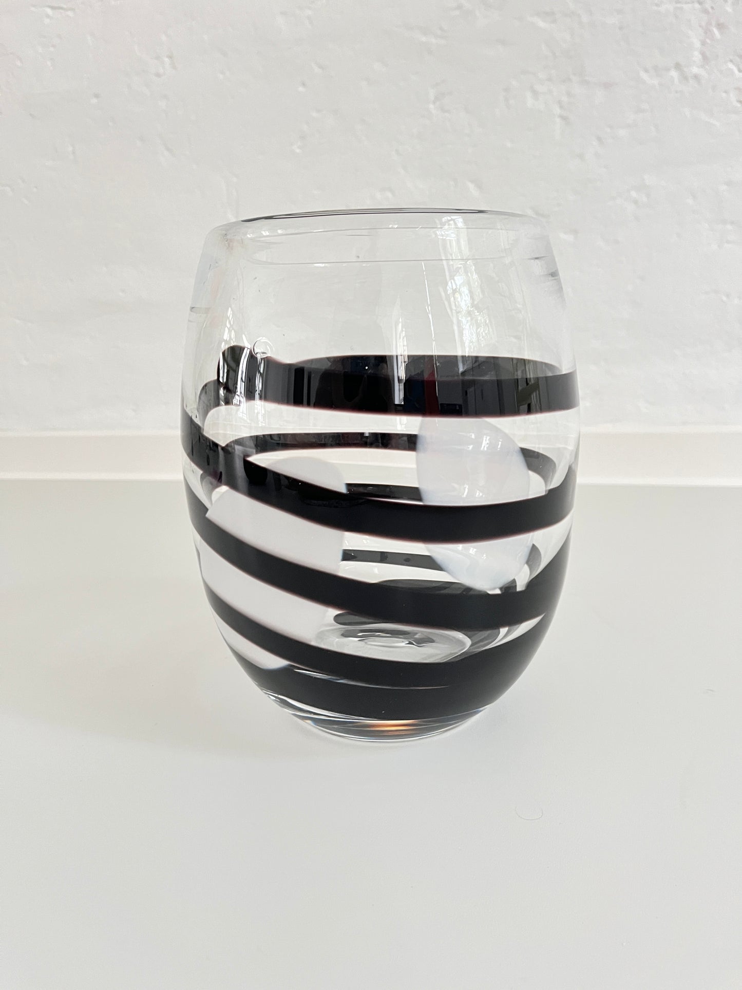 Kosta Boda Clear & Black Swirl Striped Art Vase, Sweden, 1990s