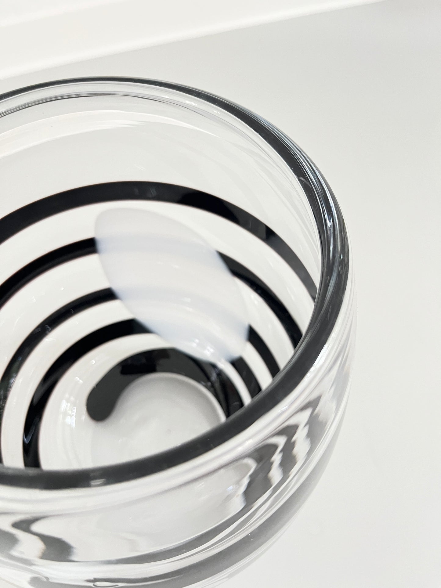 Kosta Boda Clear & Black Swirl Striped Art Vase, Sweden, 1990s