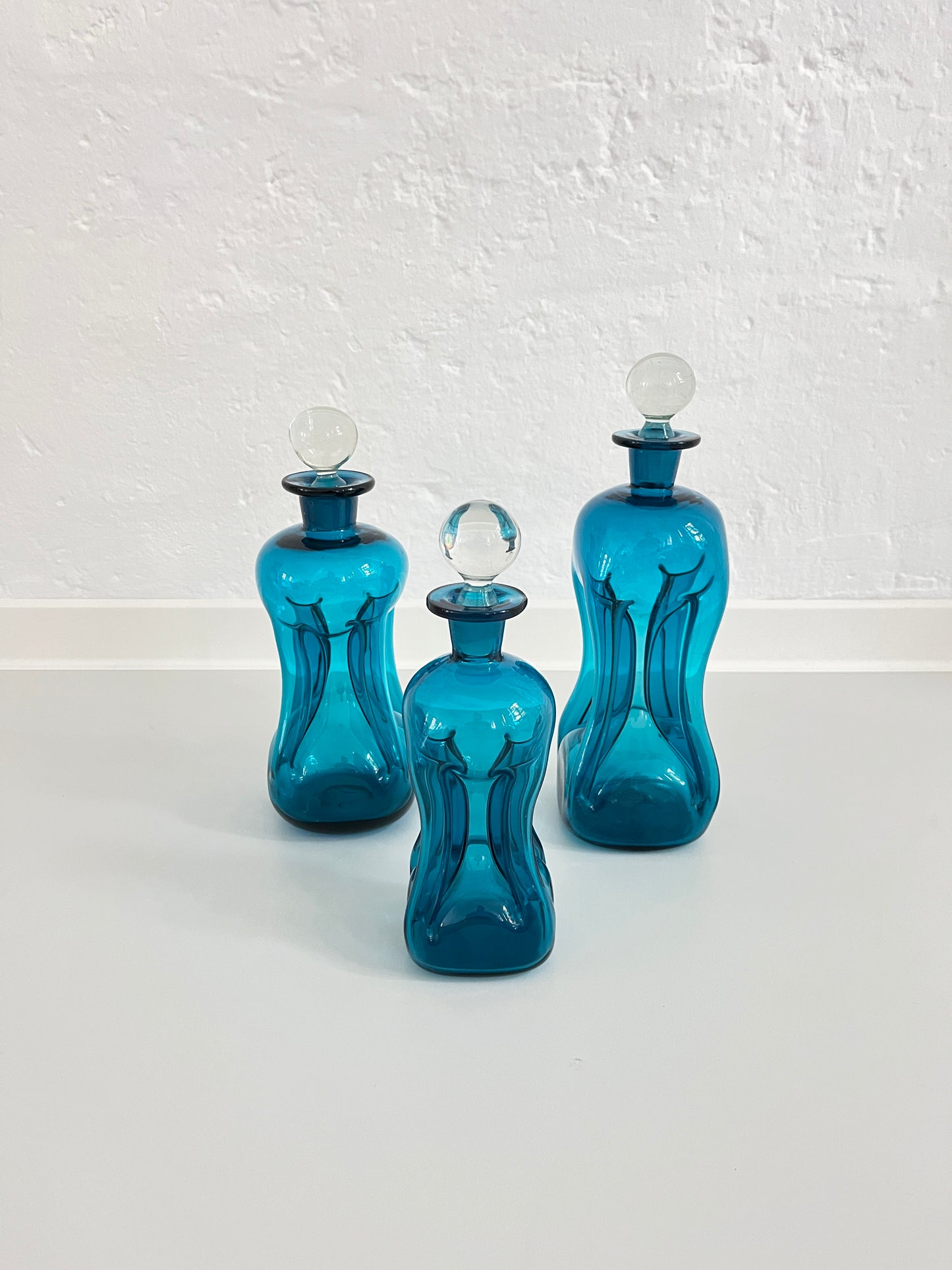 "Kluk Kluk" Blue Glass Decanter Vases, Holmegaard, Denmark, 1960s