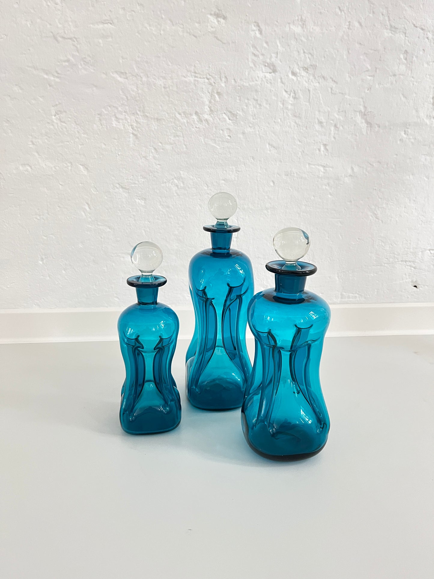 "Kluk Kluk" Blue Glass Decanter Vases, Holmegaard, Denmark, 1960s