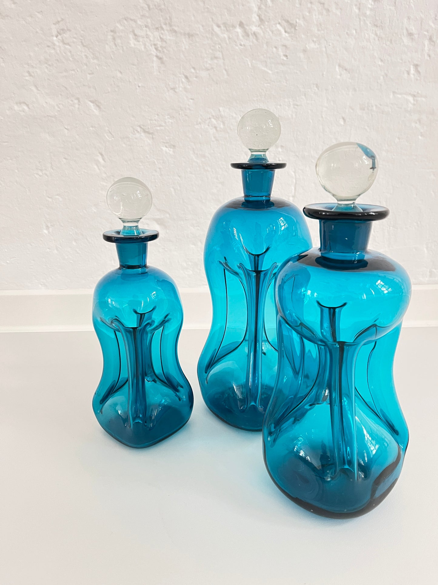 "Kluk Kluk" Blue Glass Decanter Vases, Holmegaard, Denmark, 1960s