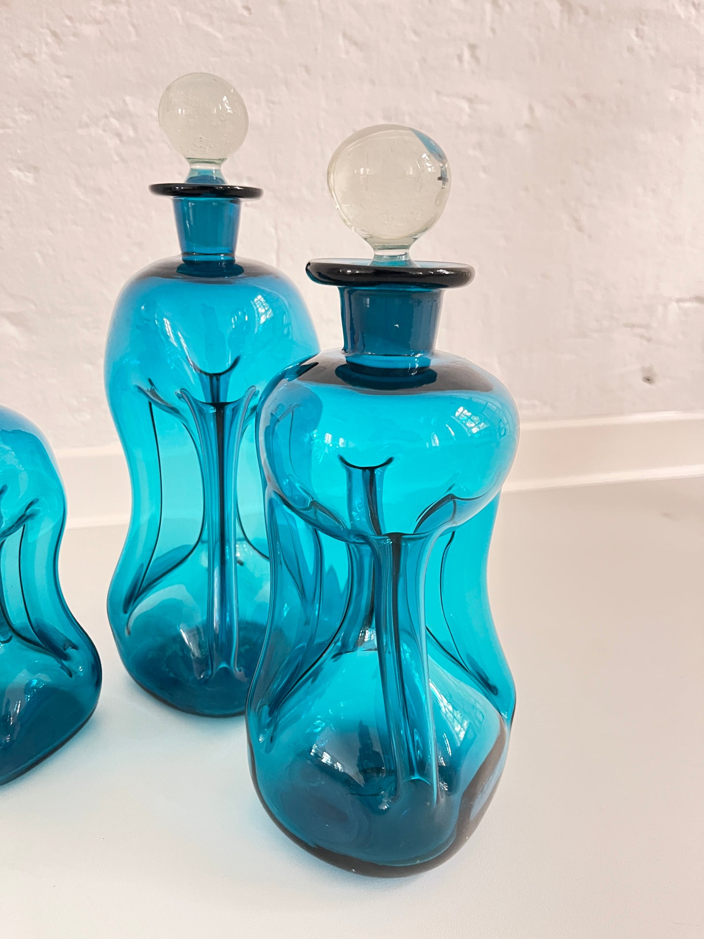 "Kluk Kluk" Blue Glass Decanter Vases, Holmegaard, Denmark, 1960s