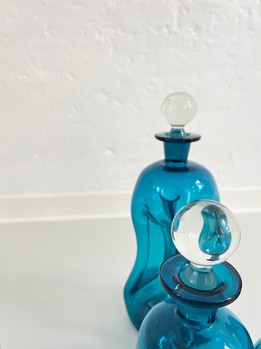 "Kluk Kluk" Blue Glass Decanter Vases, Holmegaard, Denmark, 1960s