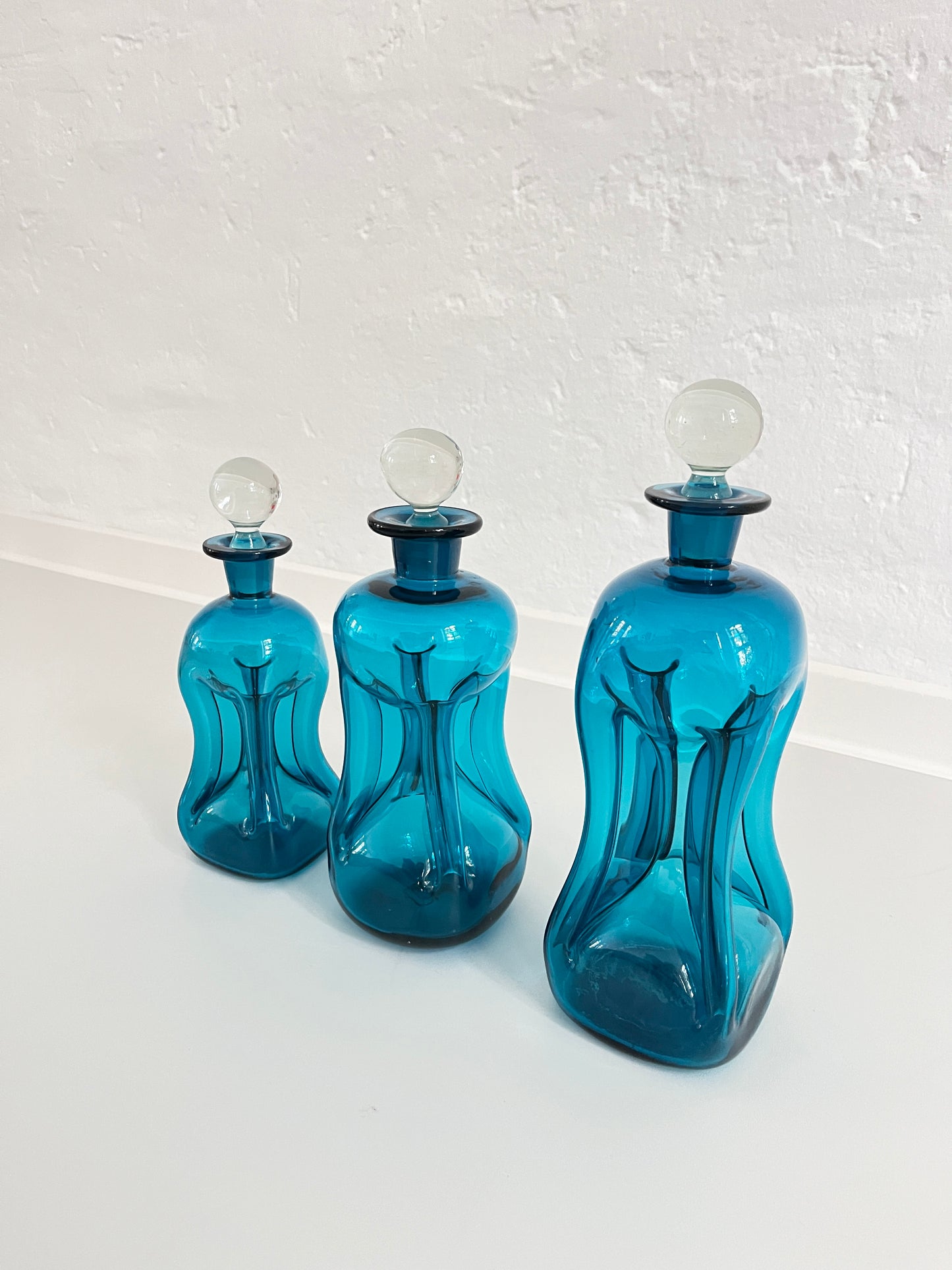 "Kluk Kluk" Blue Glass Decanter Vases, Holmegaard, Denmark, 1960s