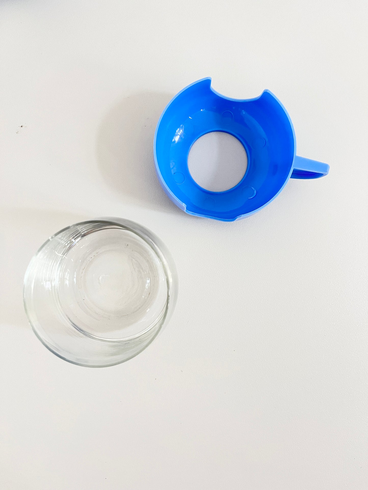 Glass Cups (6) with Blue Plastic Holders, DDR, 1960s