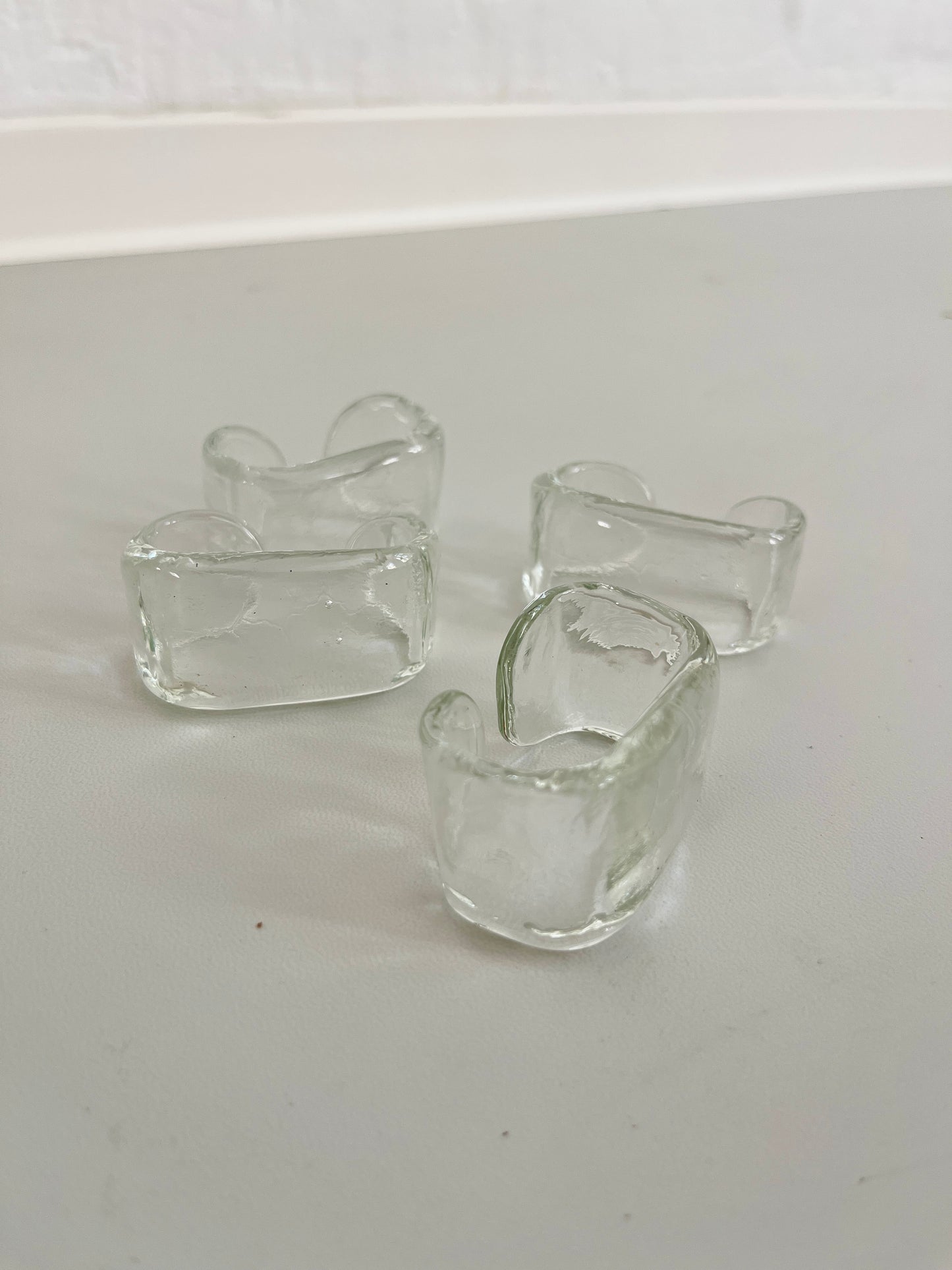 Vintage Glass Napkin Rings Set of 4 Textured Clear, 1980s