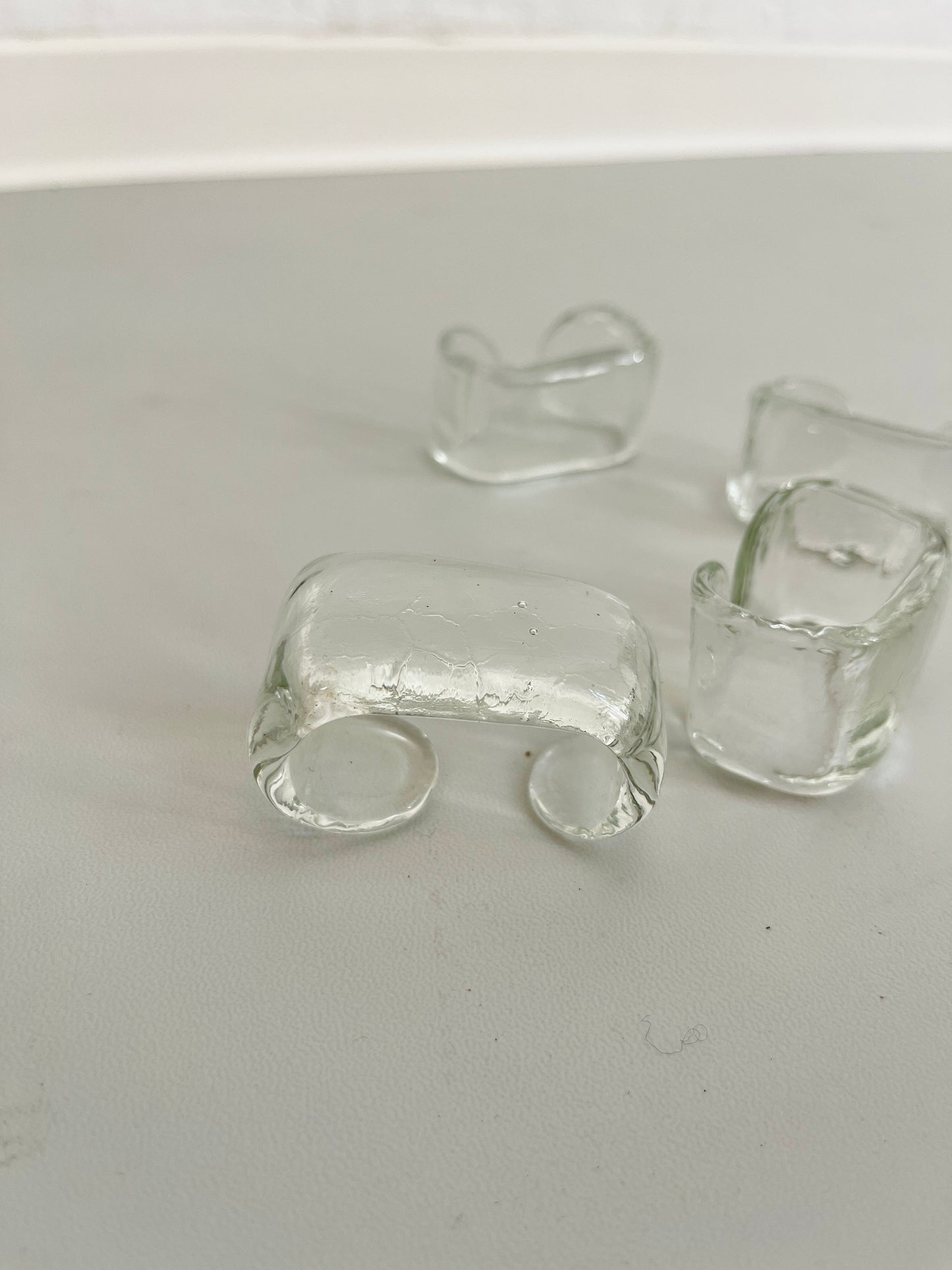 Vintage Glass Napkin Rings Set of 4 Textured Clear, 1980s