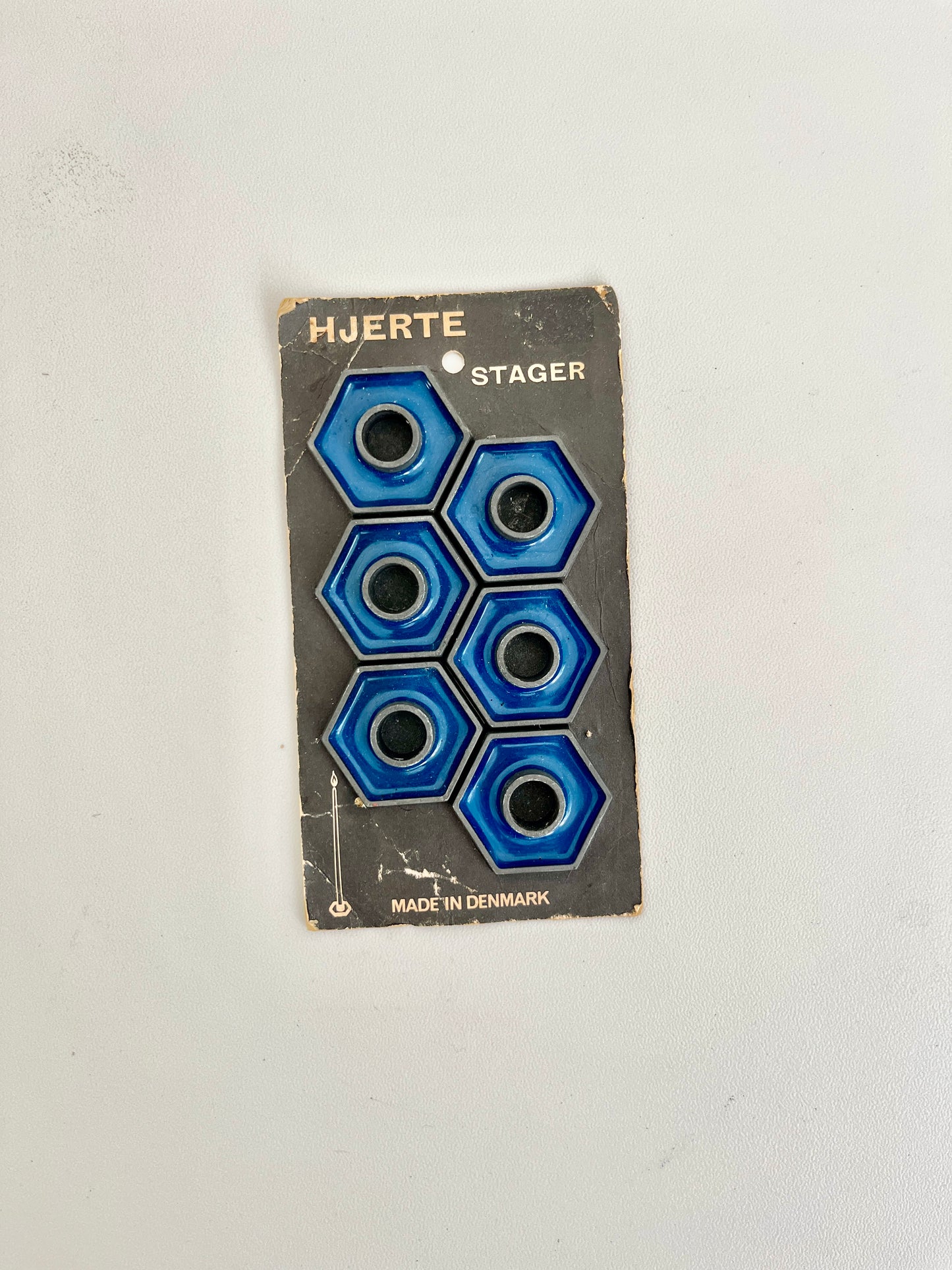 Vintage HJERTE Blue Enamel Hexagonal Candle Holders, Set of 6, Denmark, 1960s