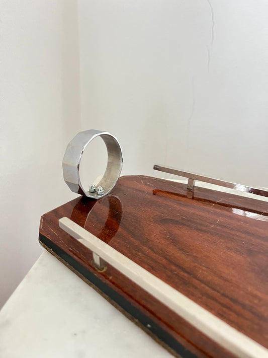 Art Deco Wood & Chrome Serving Tray – Geometric Design, 1930s