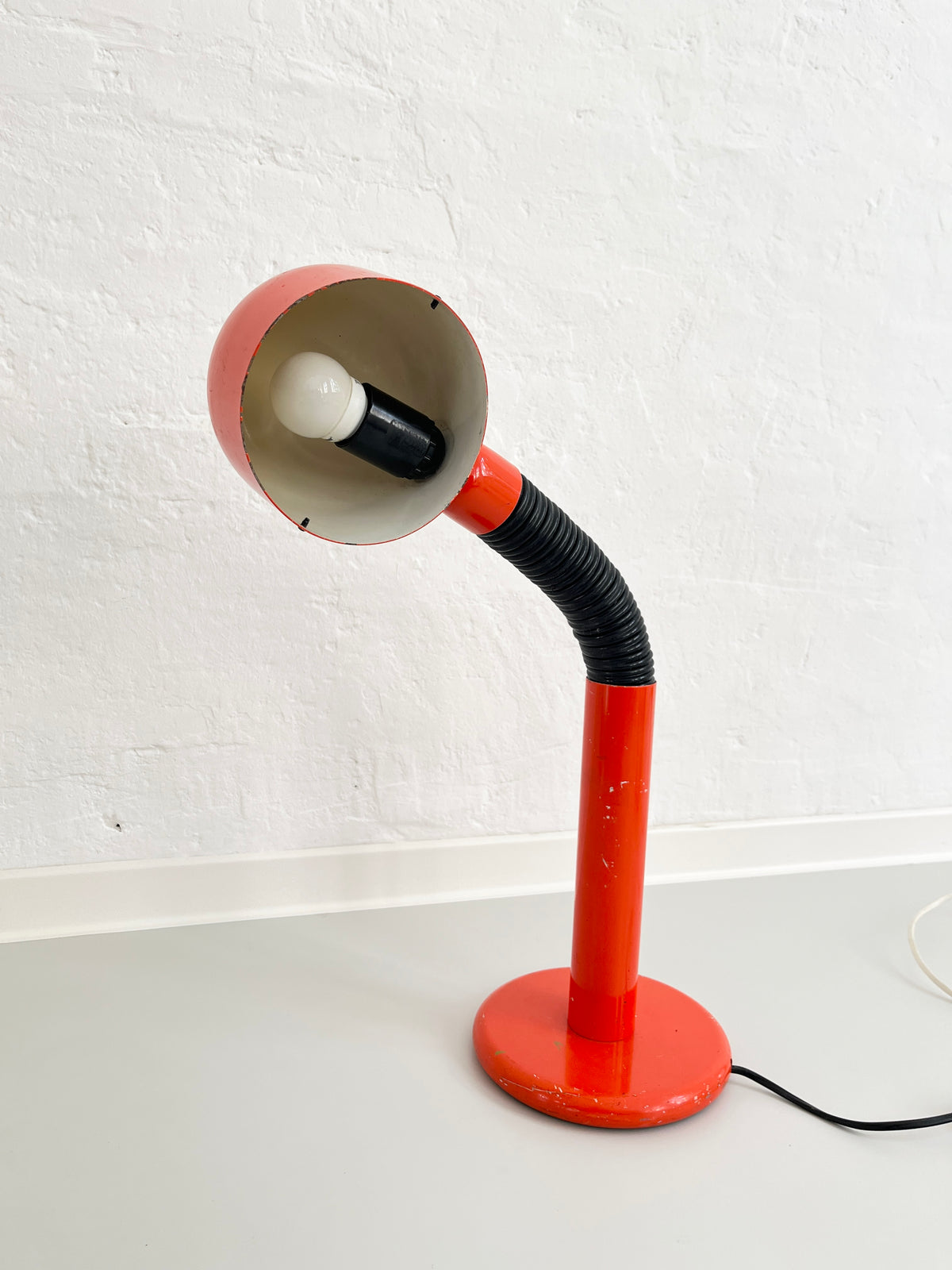 Space Age Orange Gooseneck Table Lamp, original vintage piece