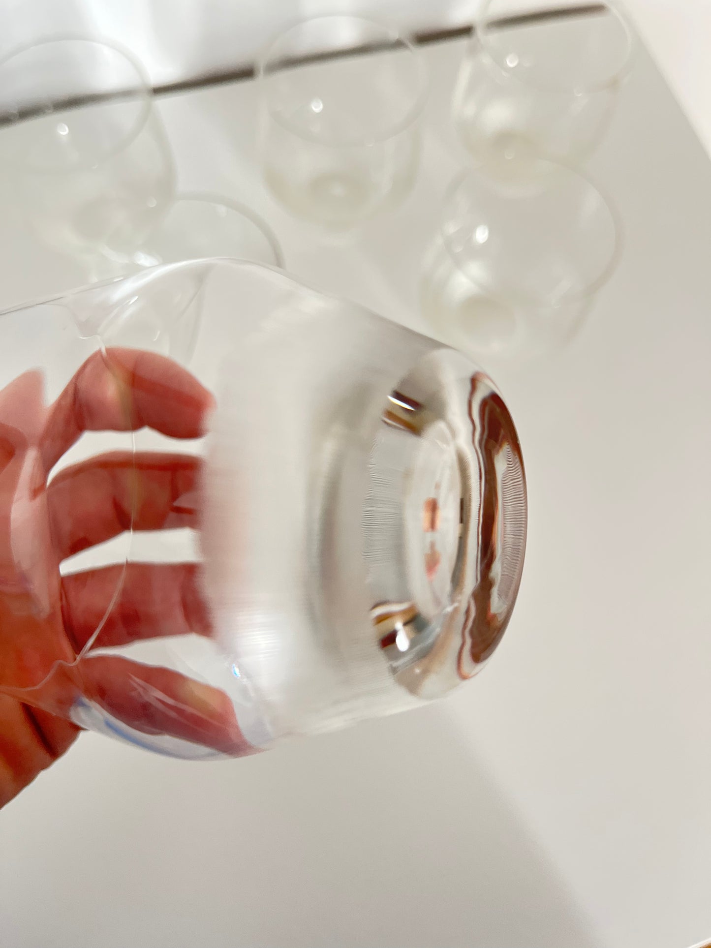 6 Wassergläser mit eingravierten vertikalen Streifen, 1980er Jahre