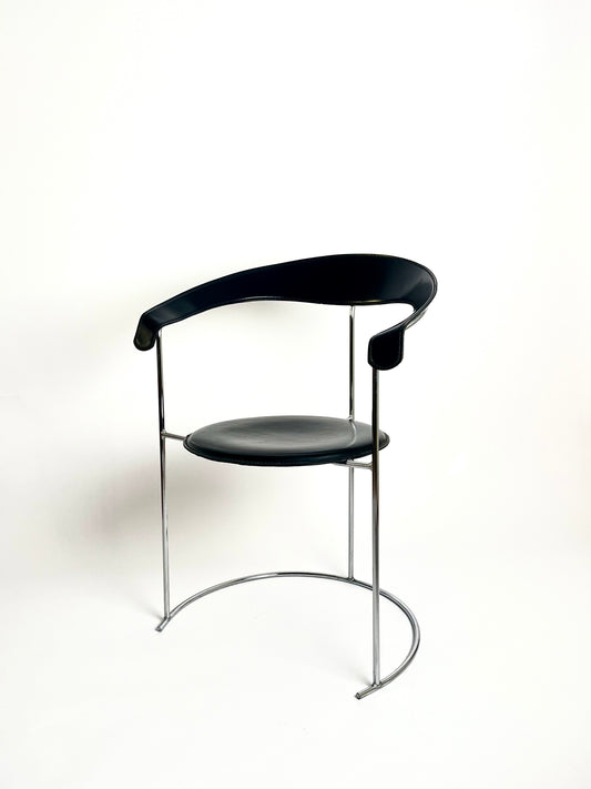Arrben “Canasta” Chair, Black Leather & Metal, Italy,  1970s–1980s