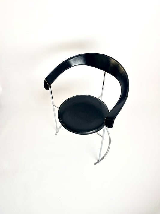 Arrben “Canasta” Chair, Black Leather & Metal, Italy,  1970s–1980s