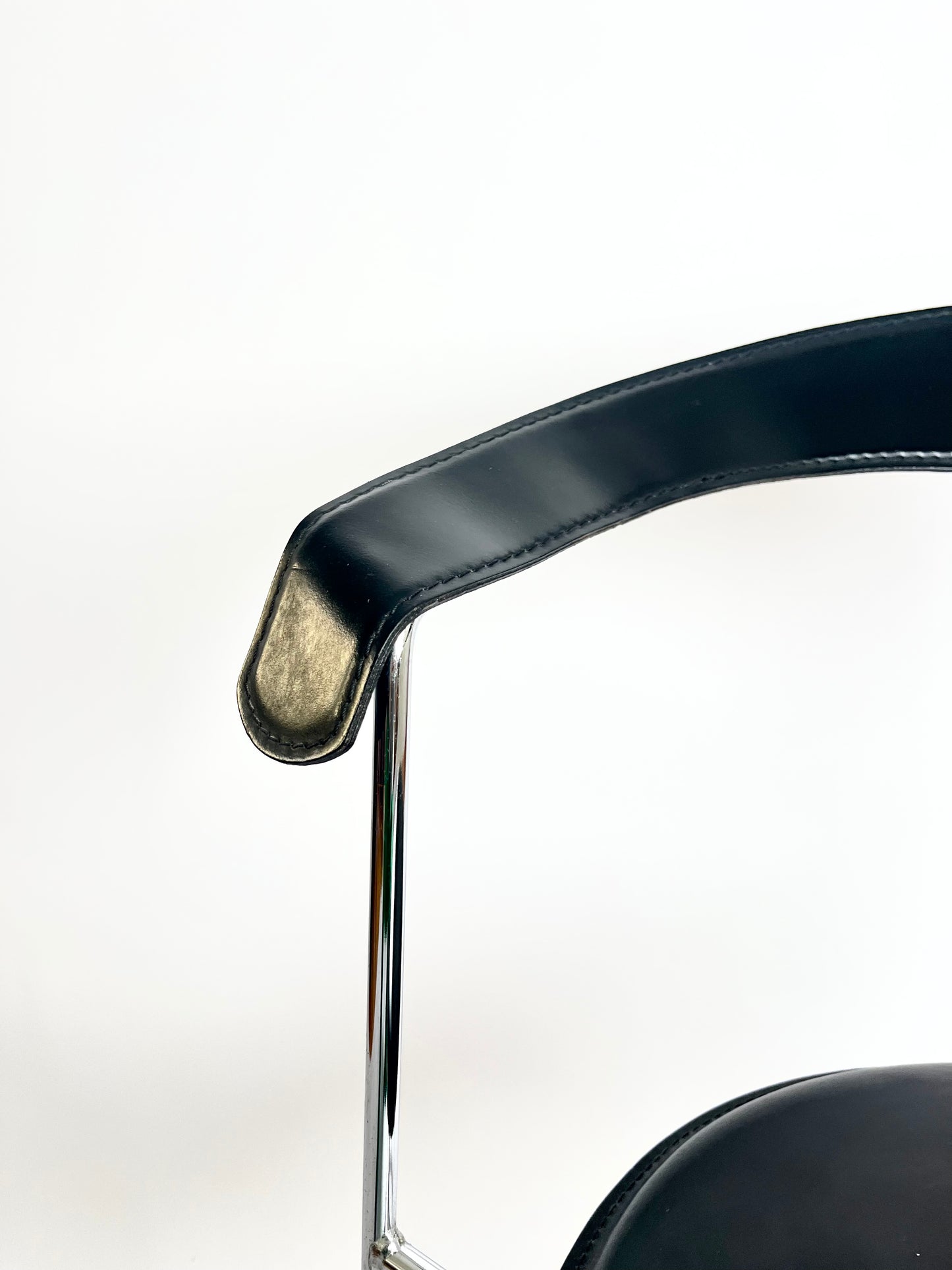 Arrben “Canasta” Chair, Black Leather & Metal, Italy,  1970s–1980s