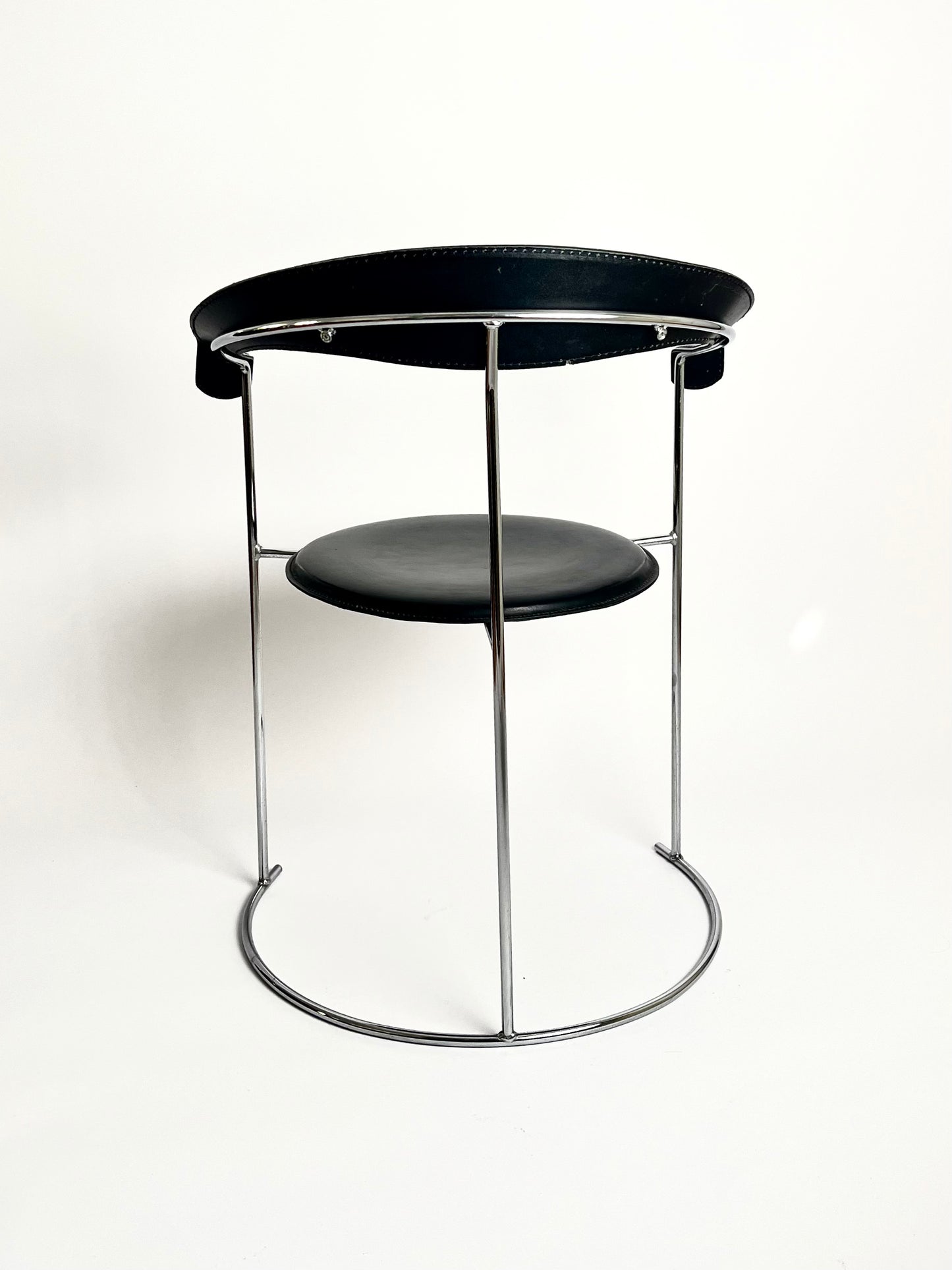 Arrben “Canasta” Chair, Black Leather & Metal, Italy,  1970s–1980s