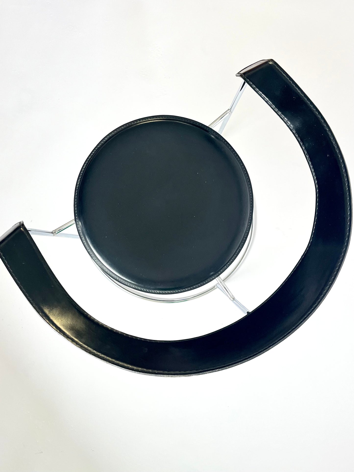 Arrben “Canasta” Chair, Black Leather & Metal, Italy,  1970s–1980s