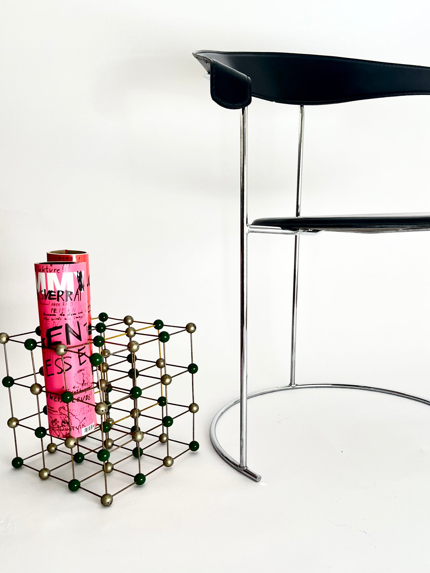 Arrben “Canasta” Chair, Black Leather & Metal, Italy,  1970s–1980s
